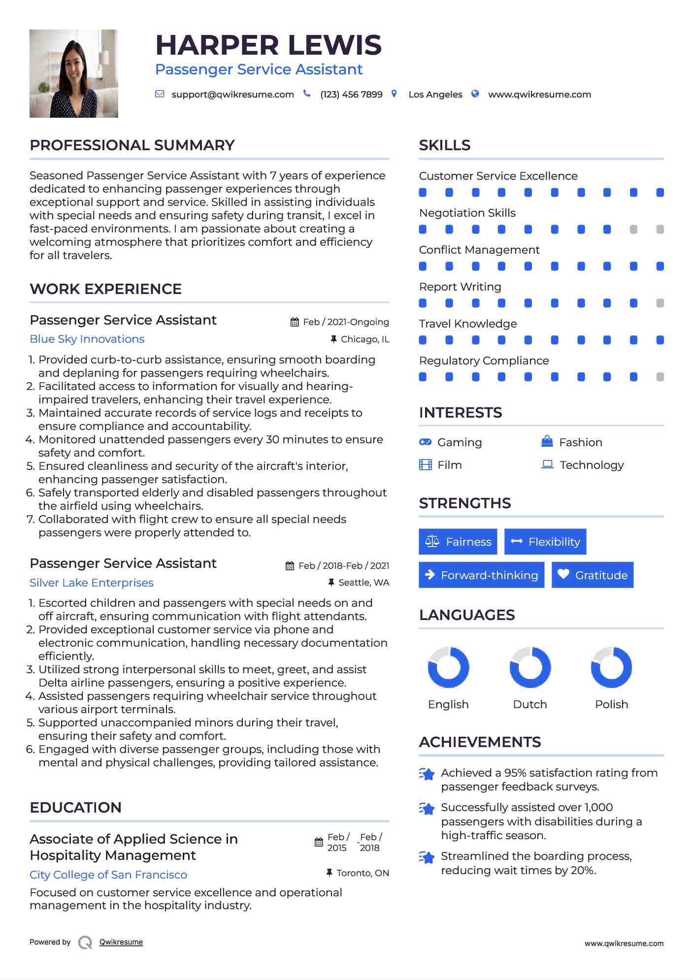 Passenger Service Assistant Resume Template