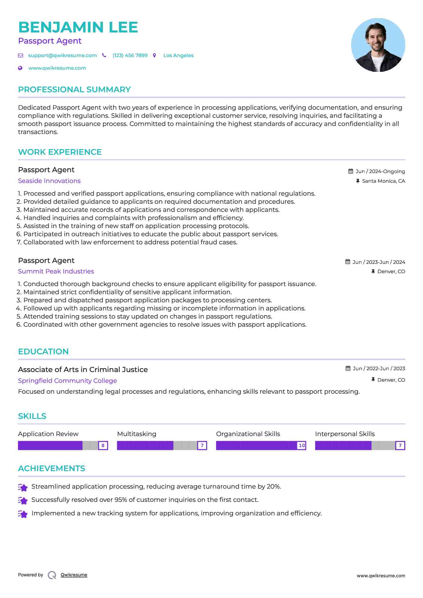Passport Agent Resume Sample