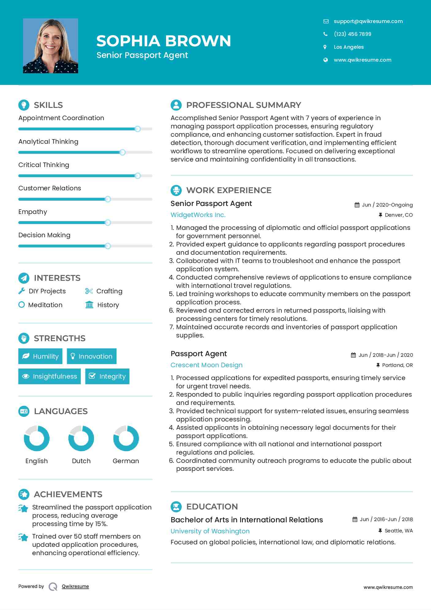 Senior Passport Agent Resume Template
