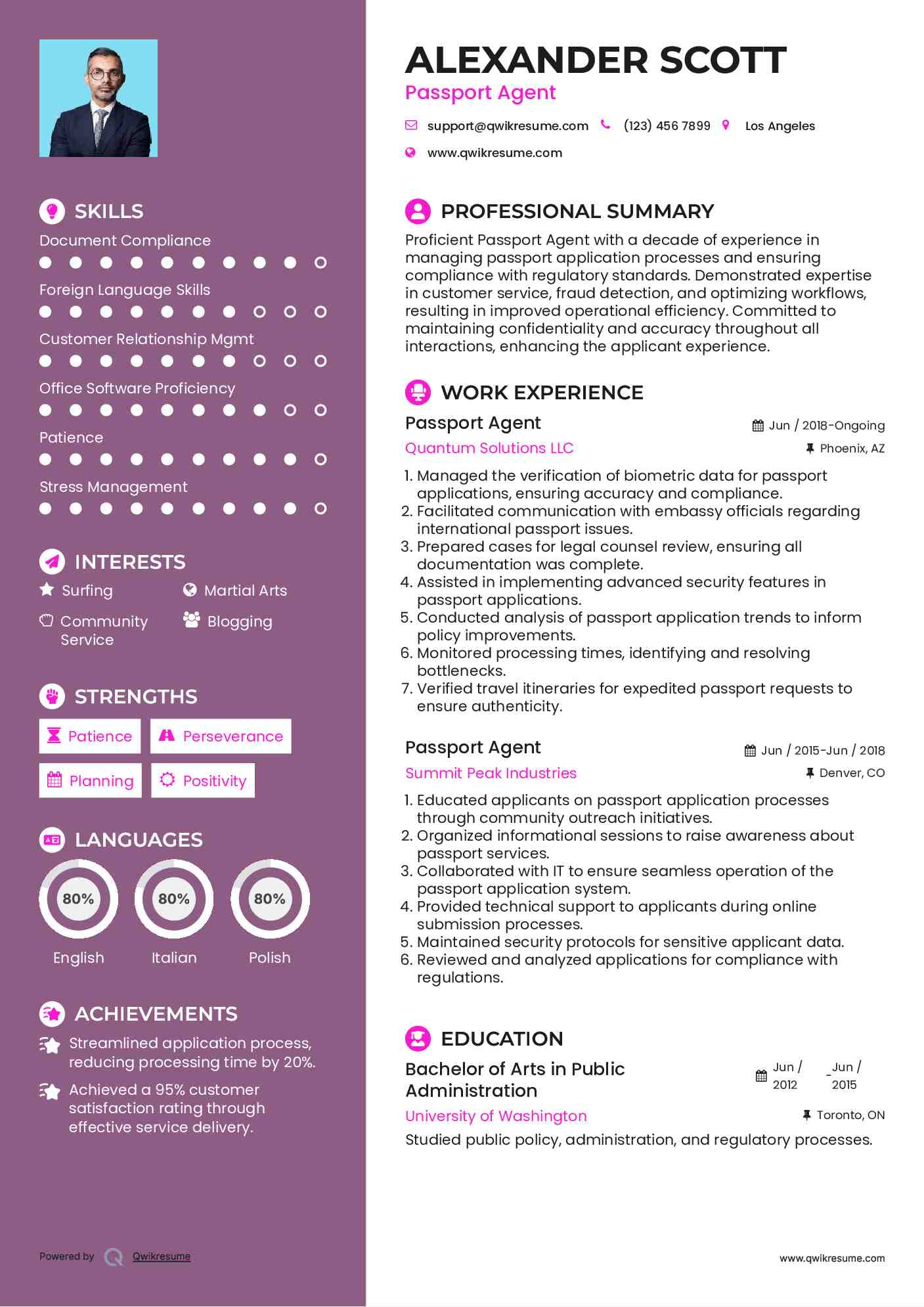 Passport Agent Resume Format