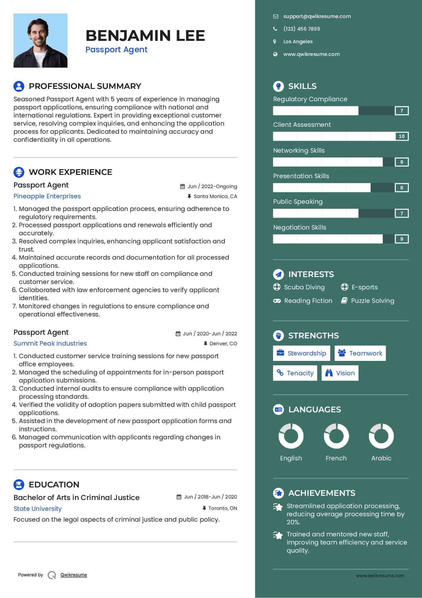 Passport Agent Resume Example