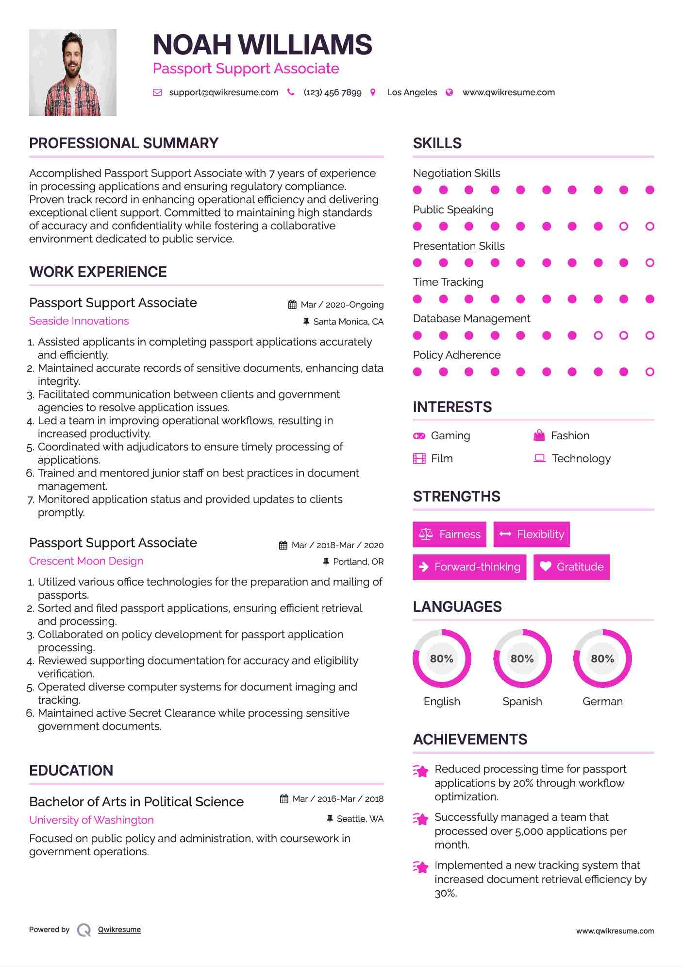 Passport Support Associate Resume Format