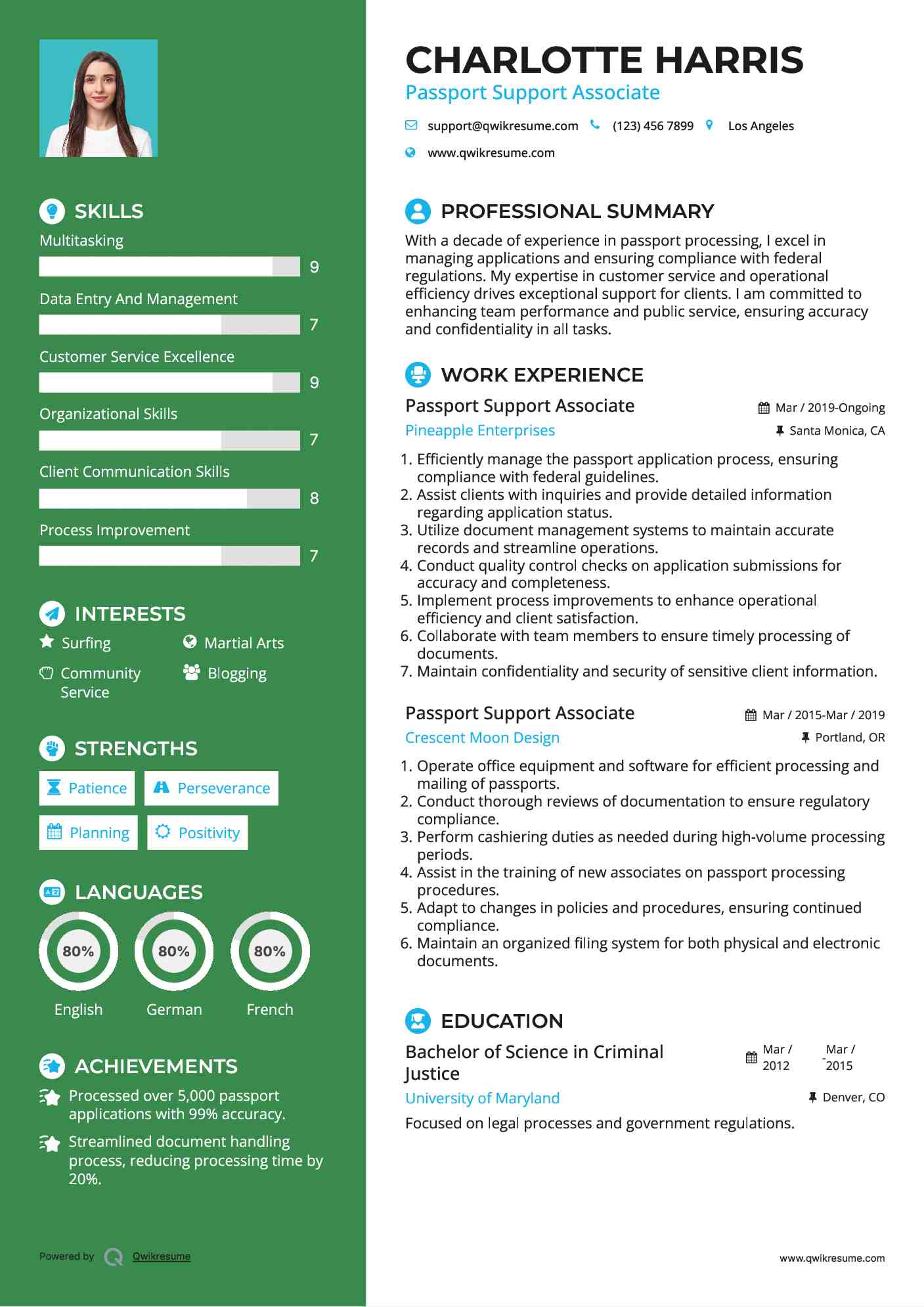 Passport Support Associate Resume Template
