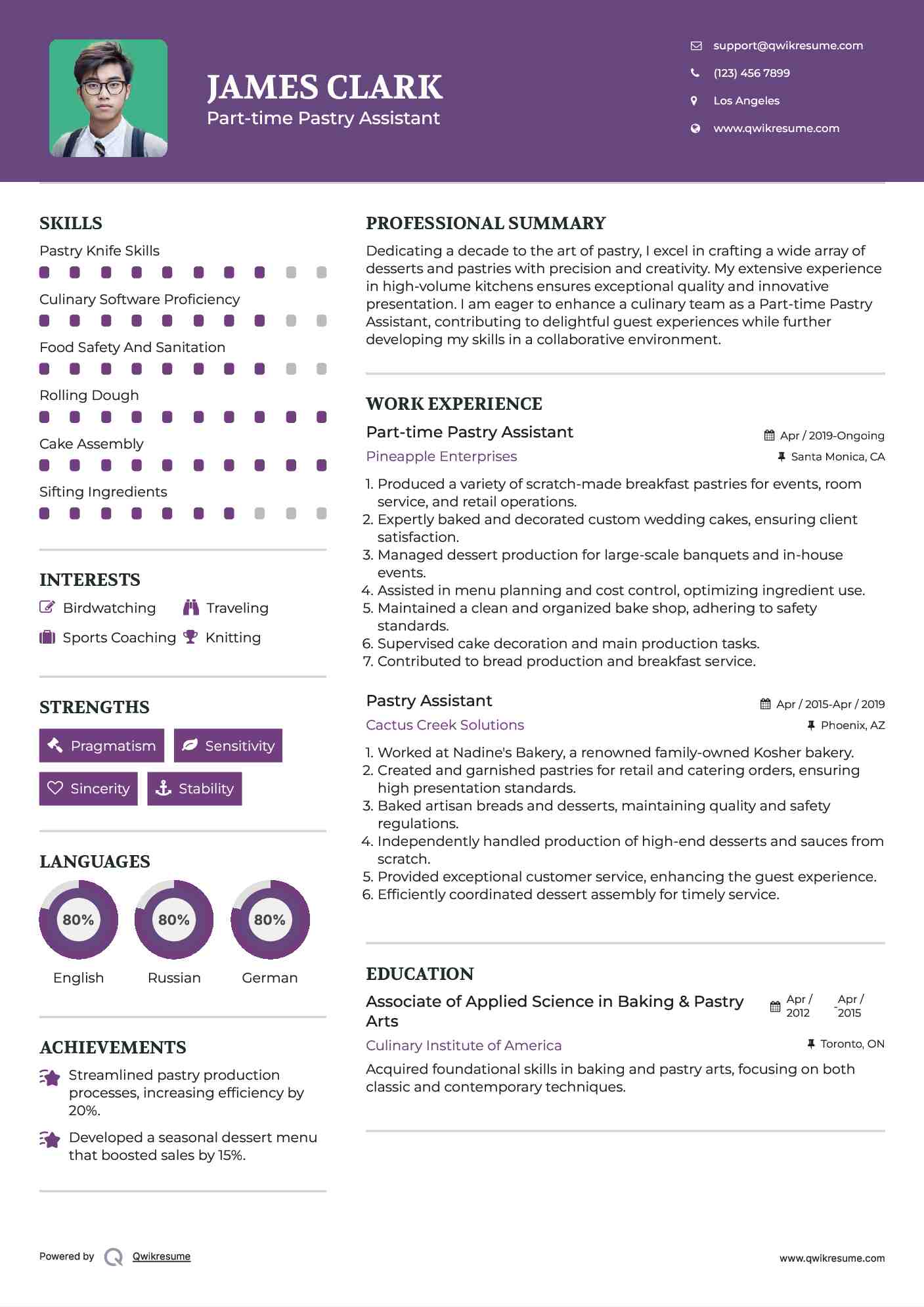 Part-time Pastry Assistant Resume Template