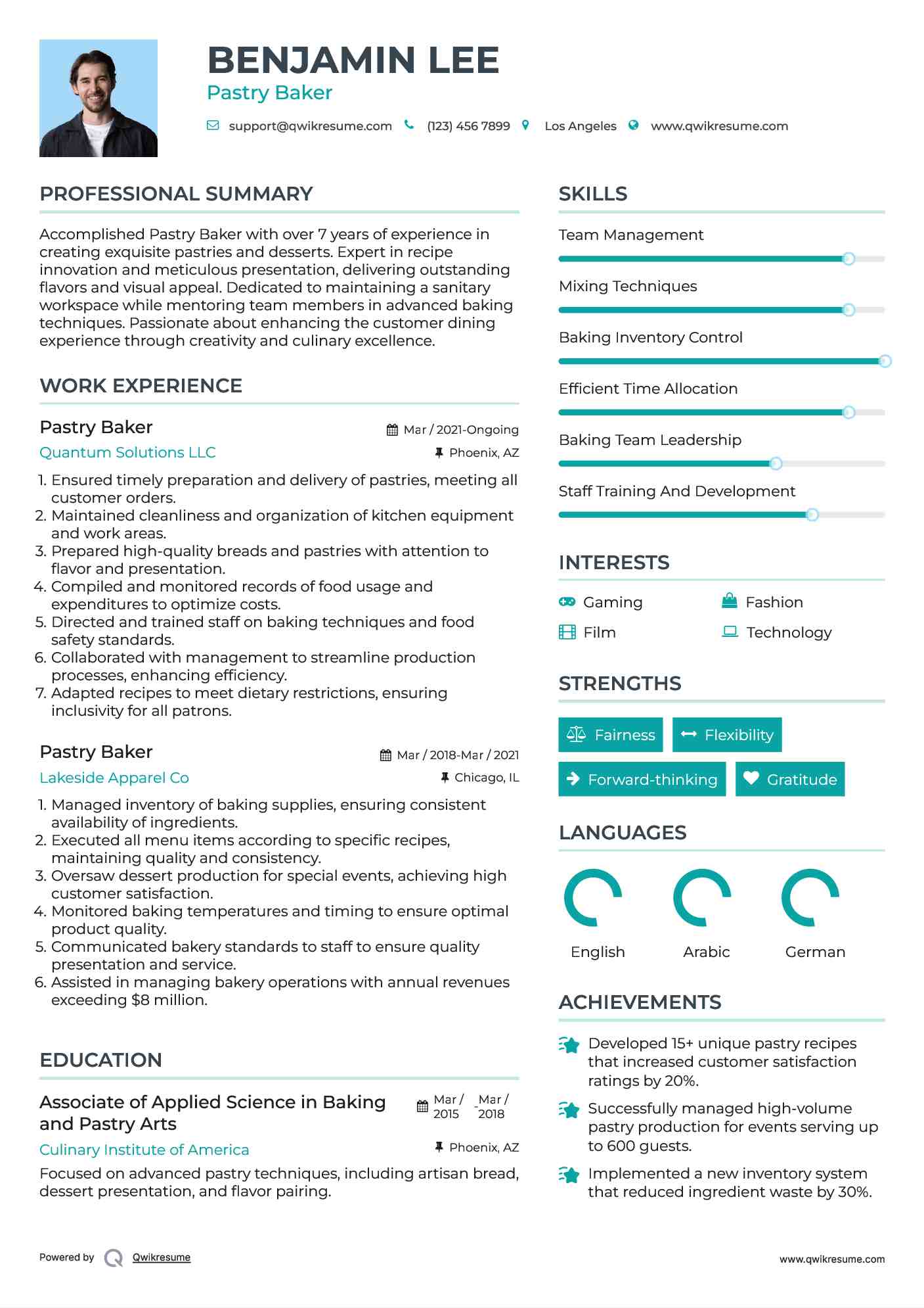 Pastry Baker Resume Sample
