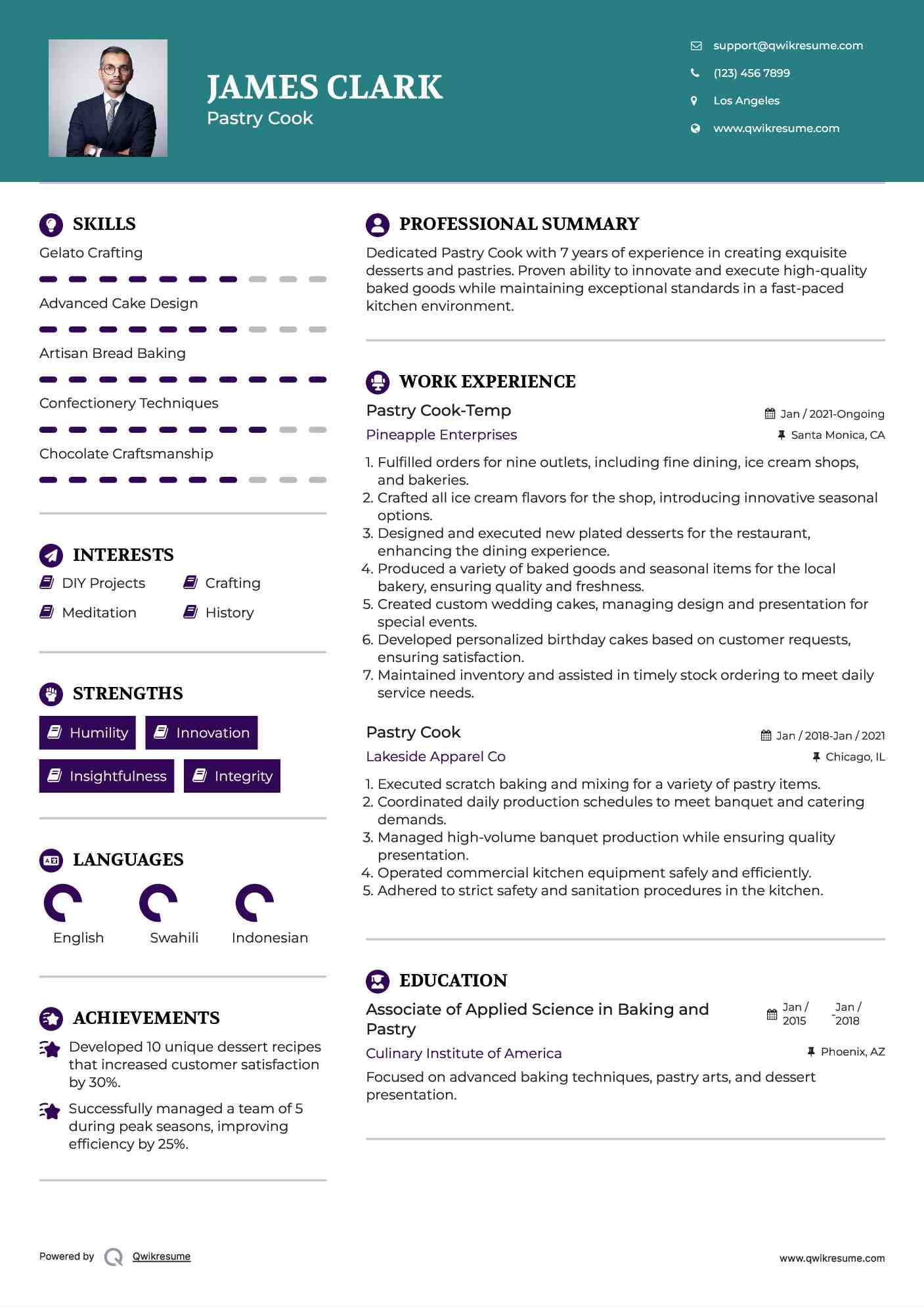 Pastry Cook-Temp Resume Example