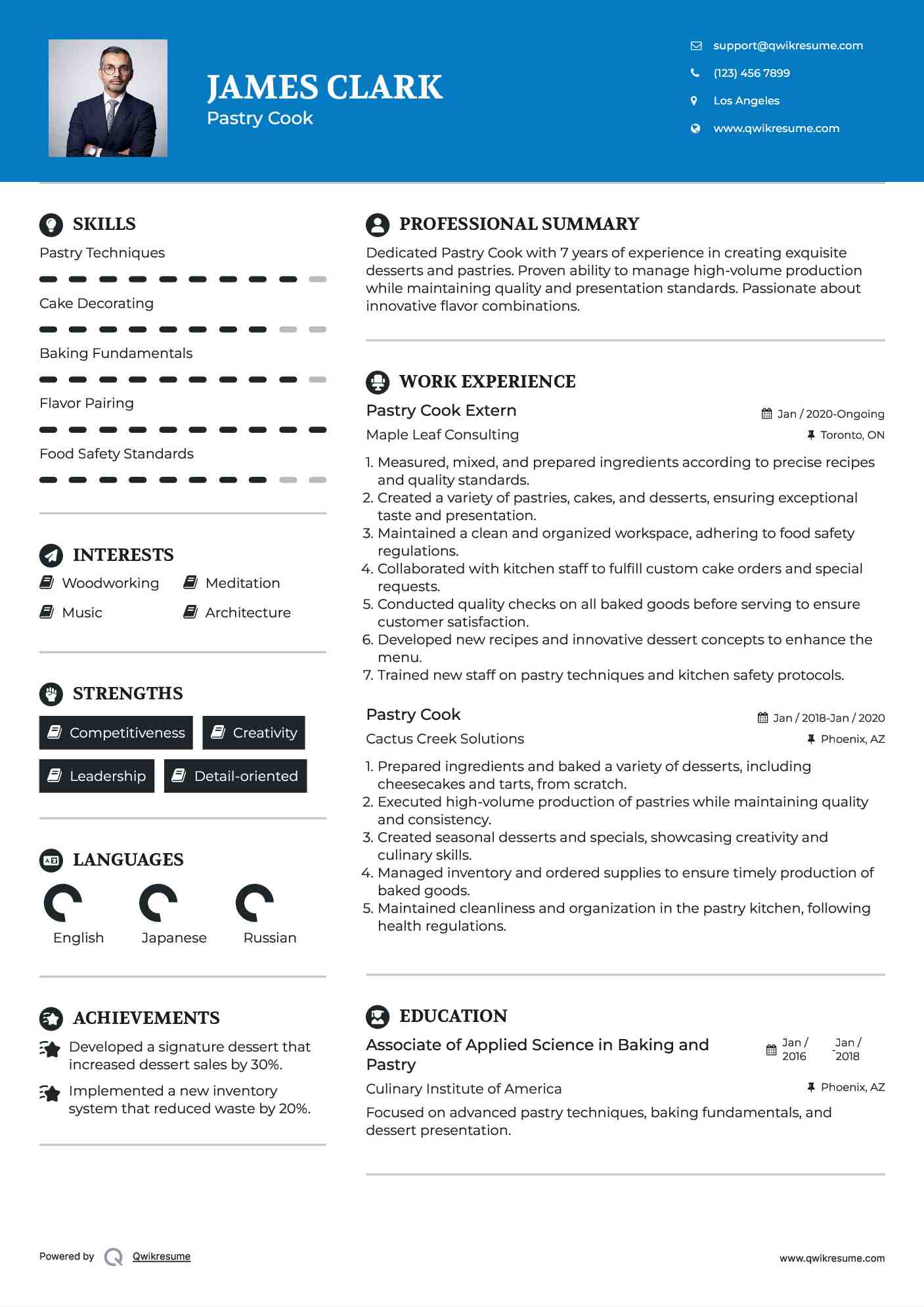 Pastry Cook Extern Resume Template