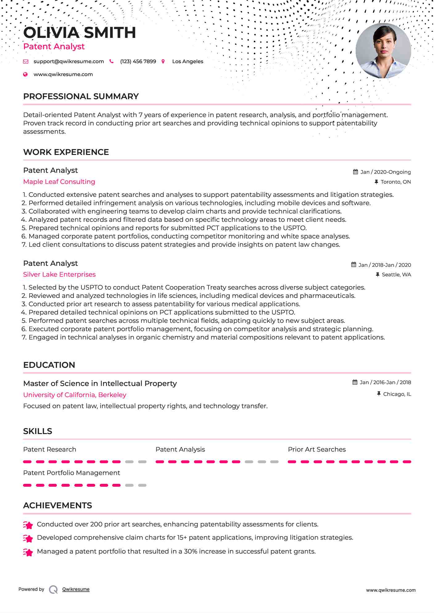 Patent Analyst Resume Model