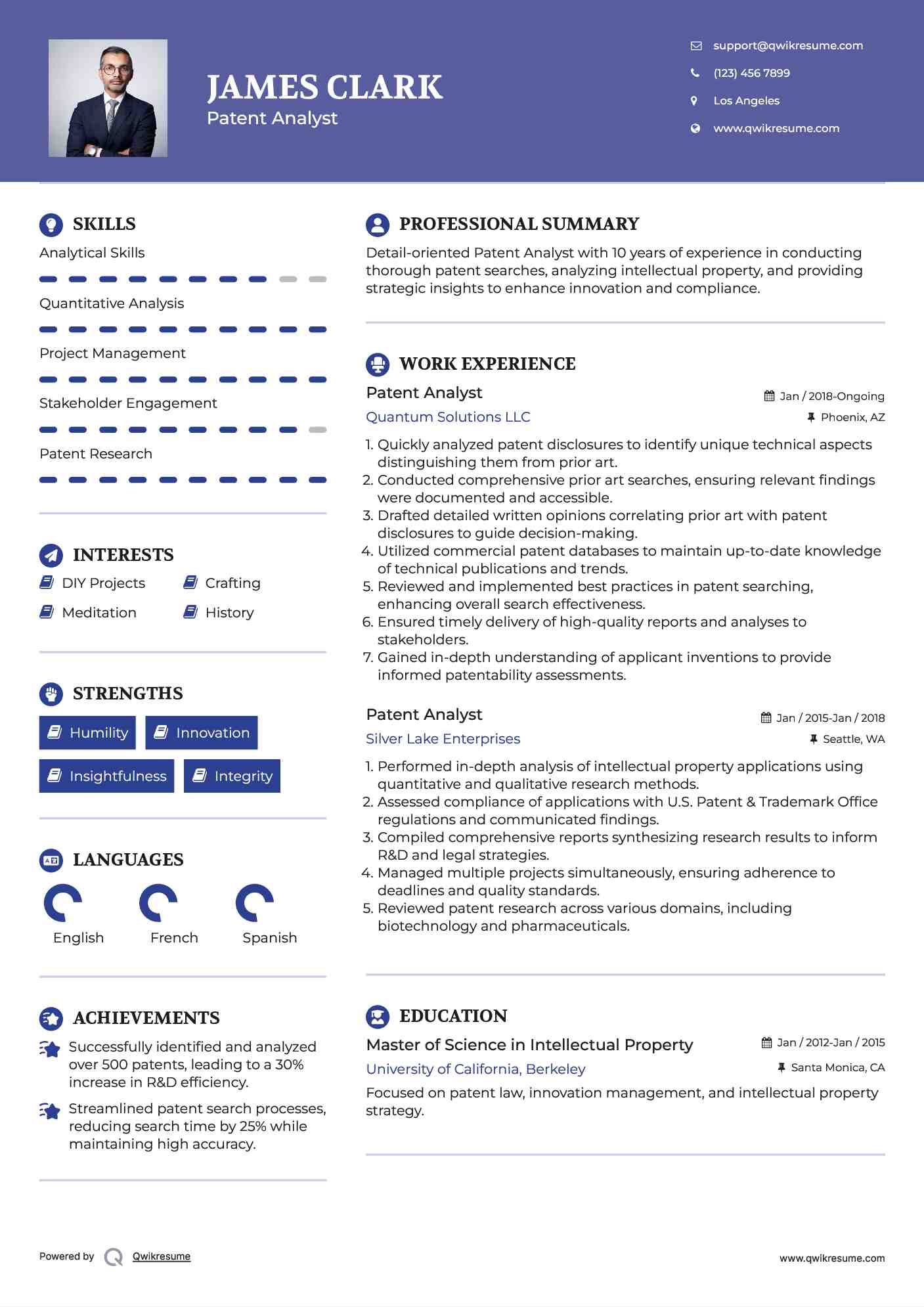 Patent Analyst Resume Sample