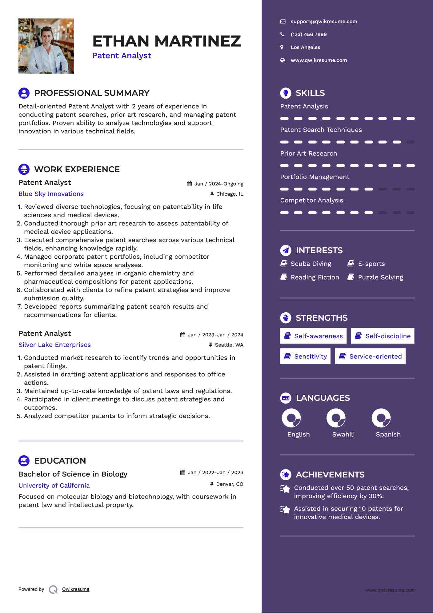 Patent Analyst Resume Model