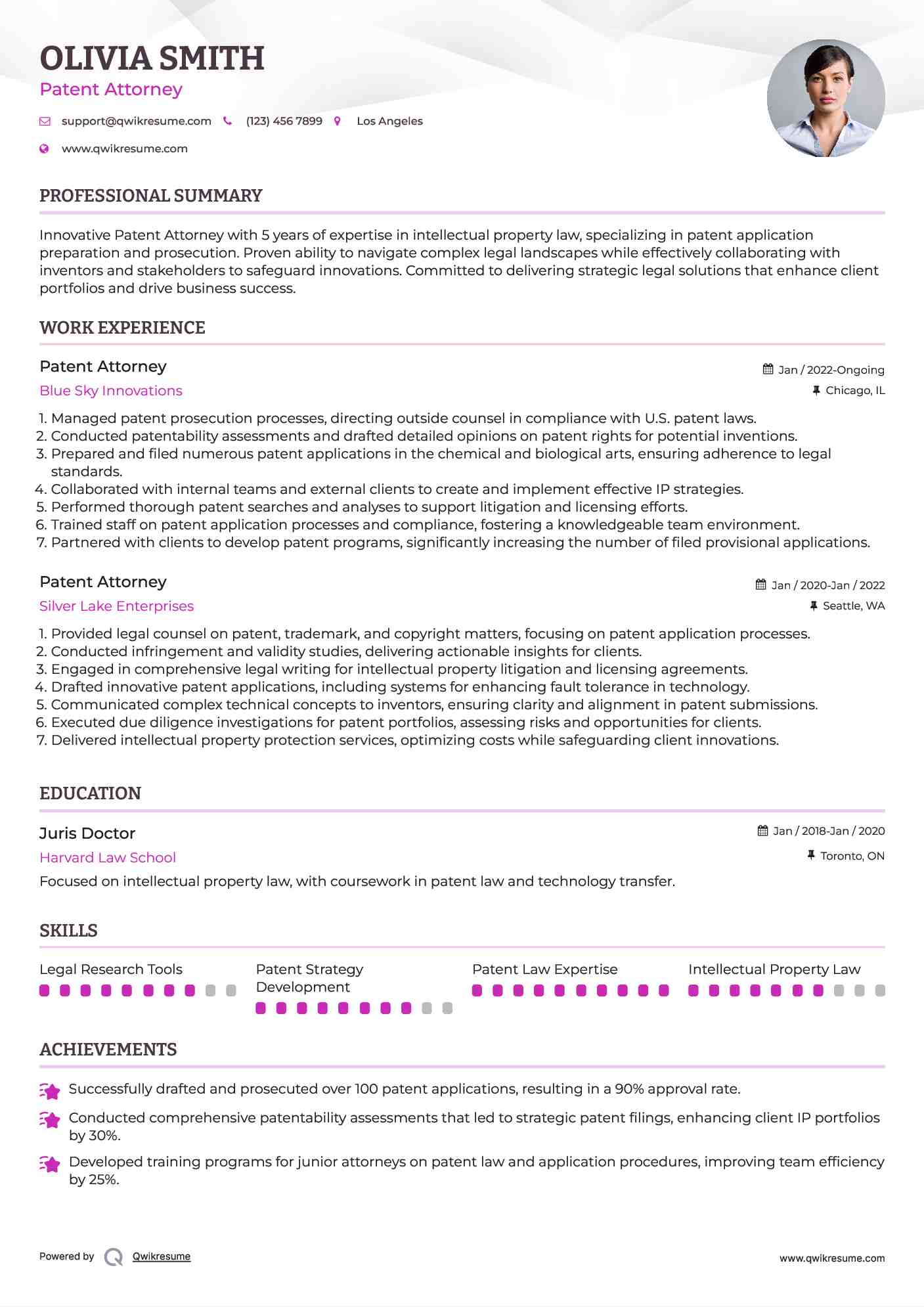 Patent Attorney Resume Example