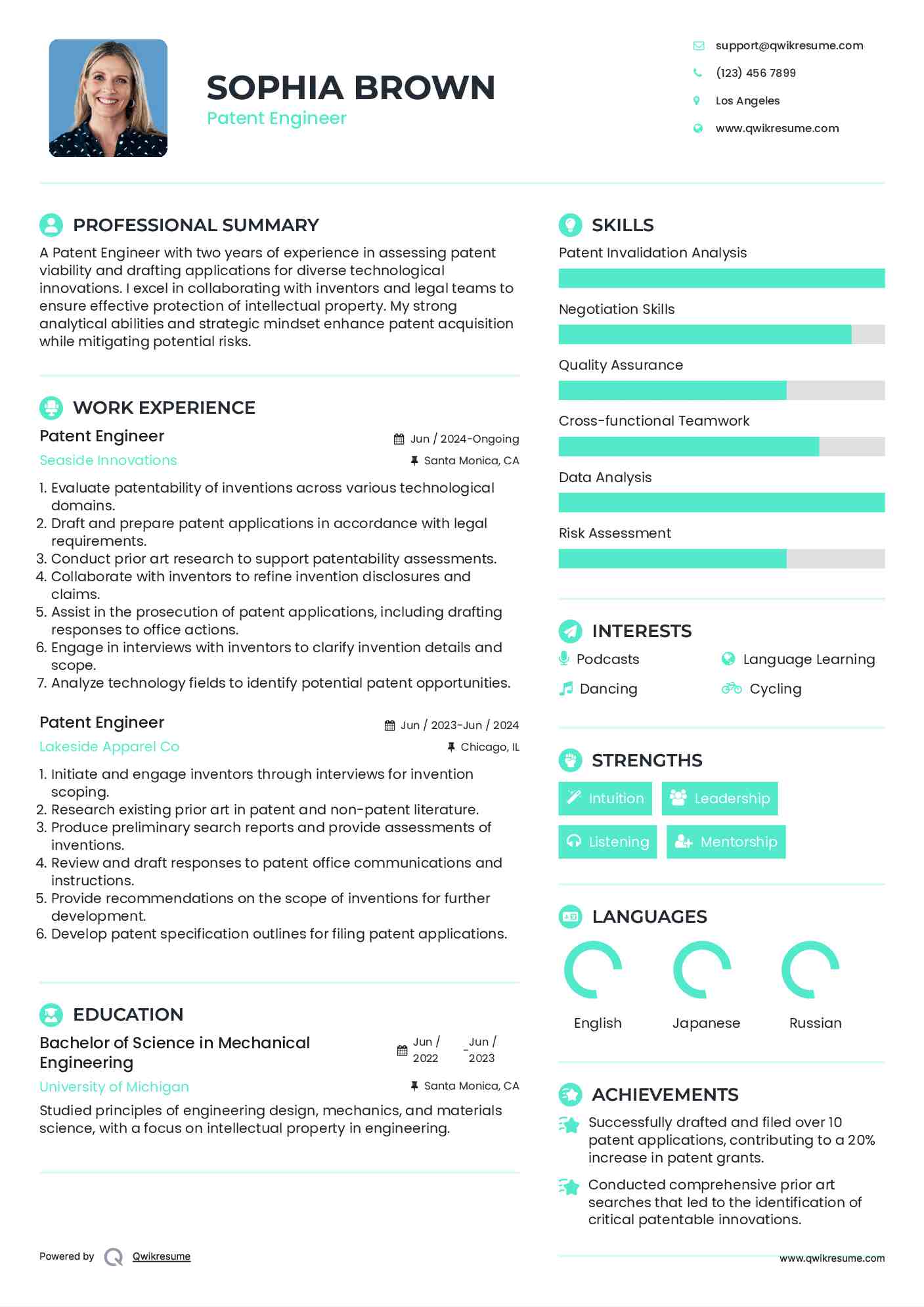 Patent Engineer Resume Model