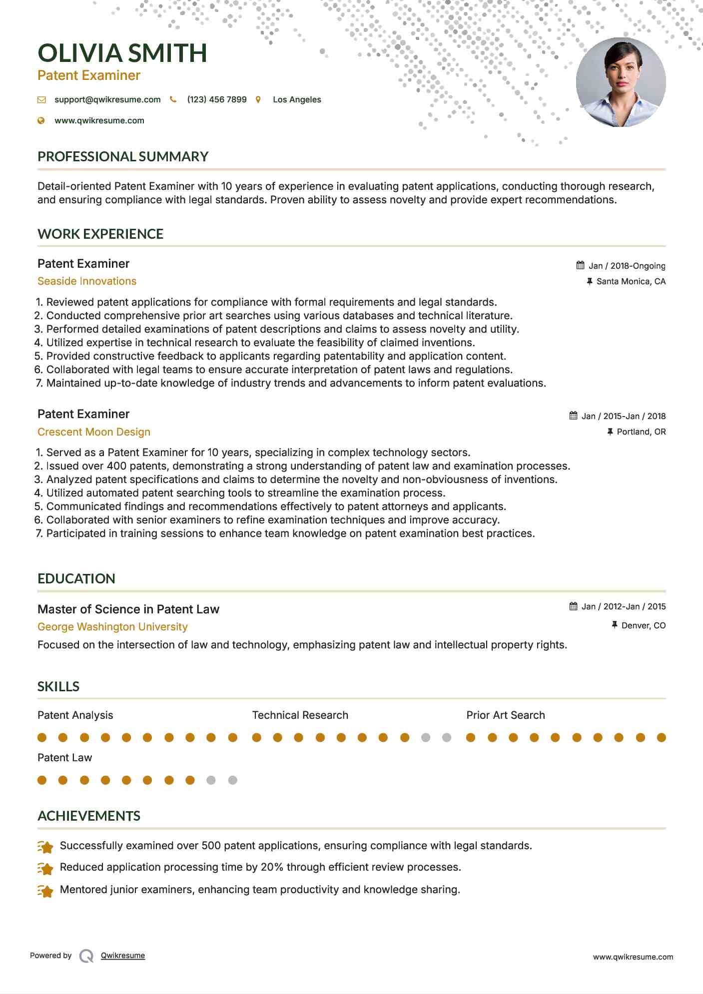 Patent Examiner Resume Sample