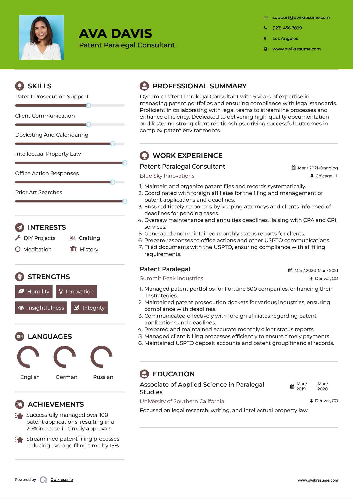 Patent Paralegal Consultant Resume Format