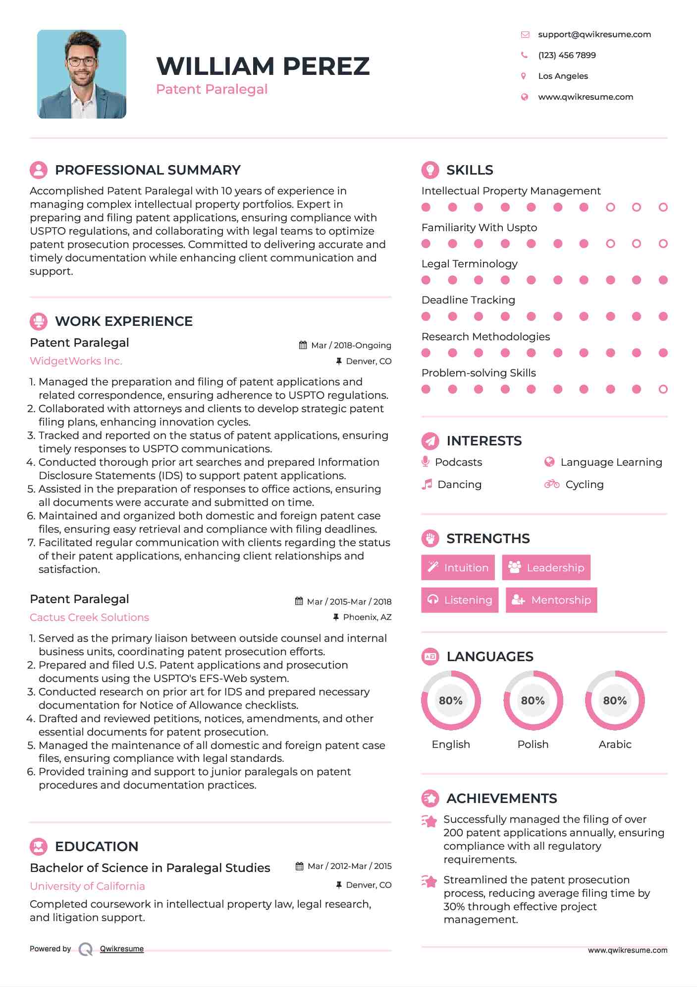 Patent Paralegal Resume Model