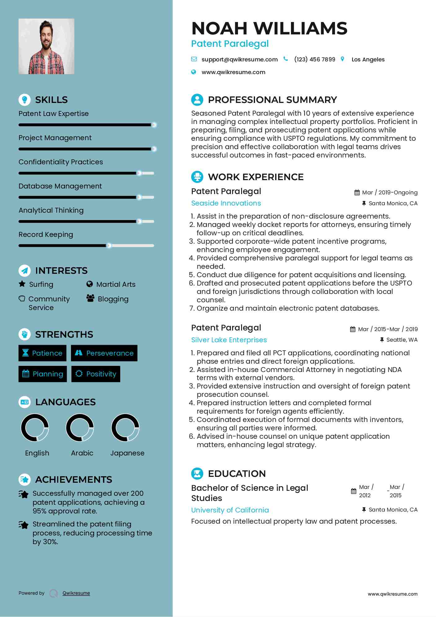 Patent Paralegal Resume Model