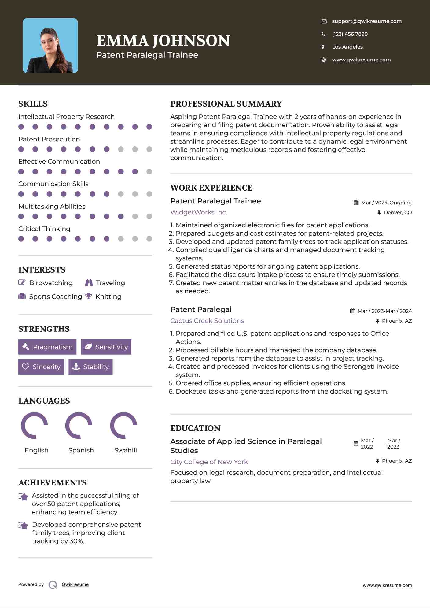 Patent Paralegal Trainee Resume Sample