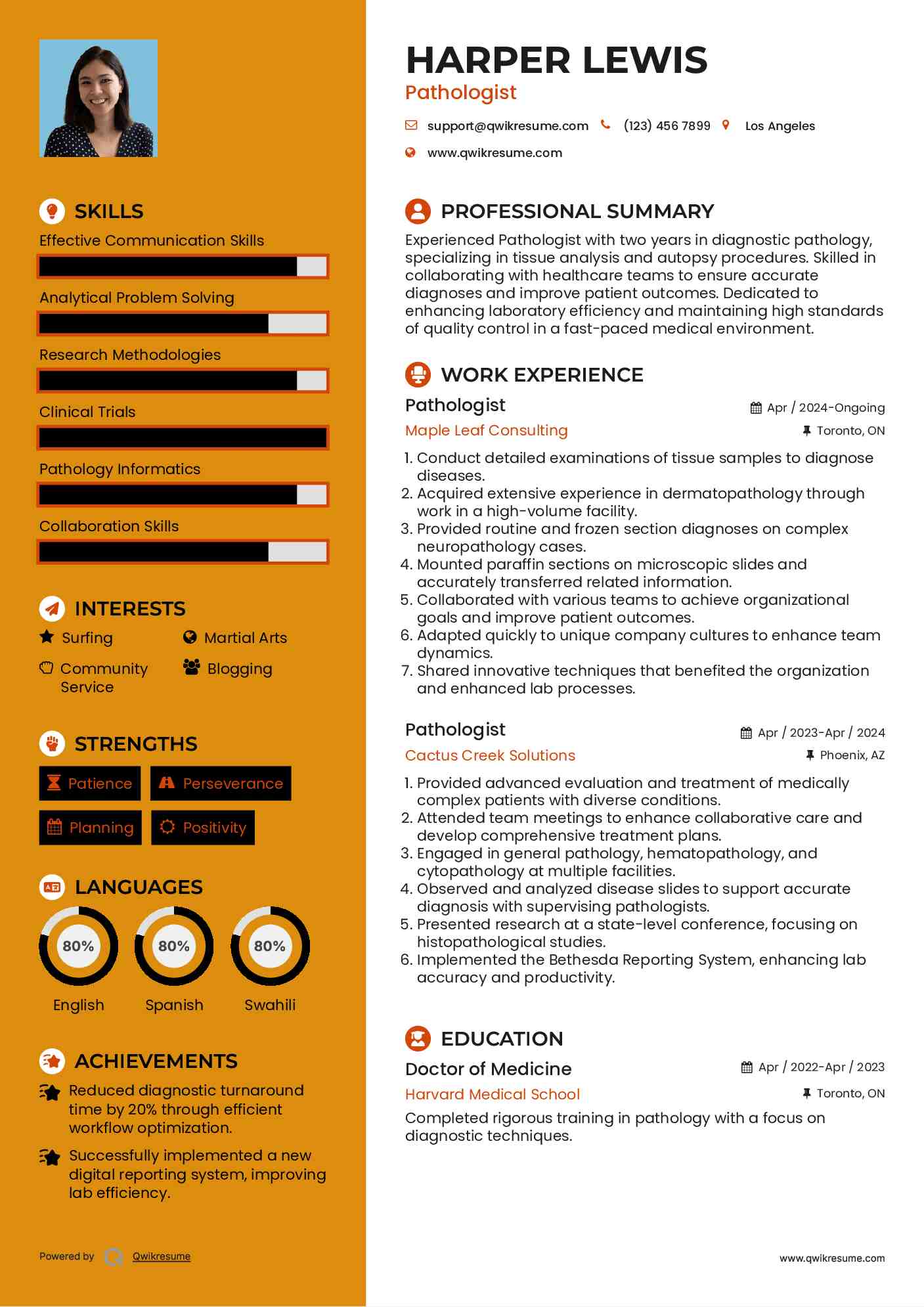 Pathologist Resume Format
