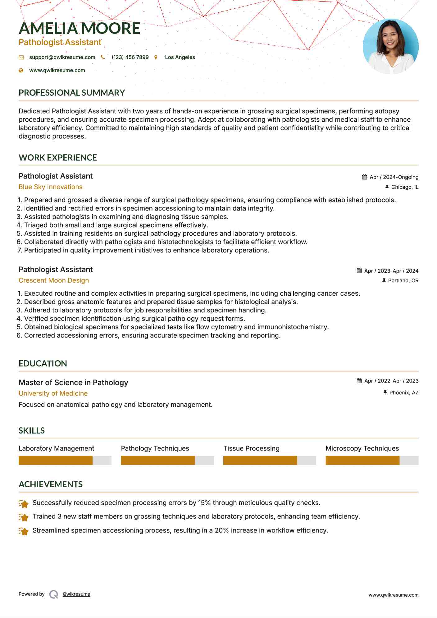 Pathologist Assistant Resume Samples QwikResume