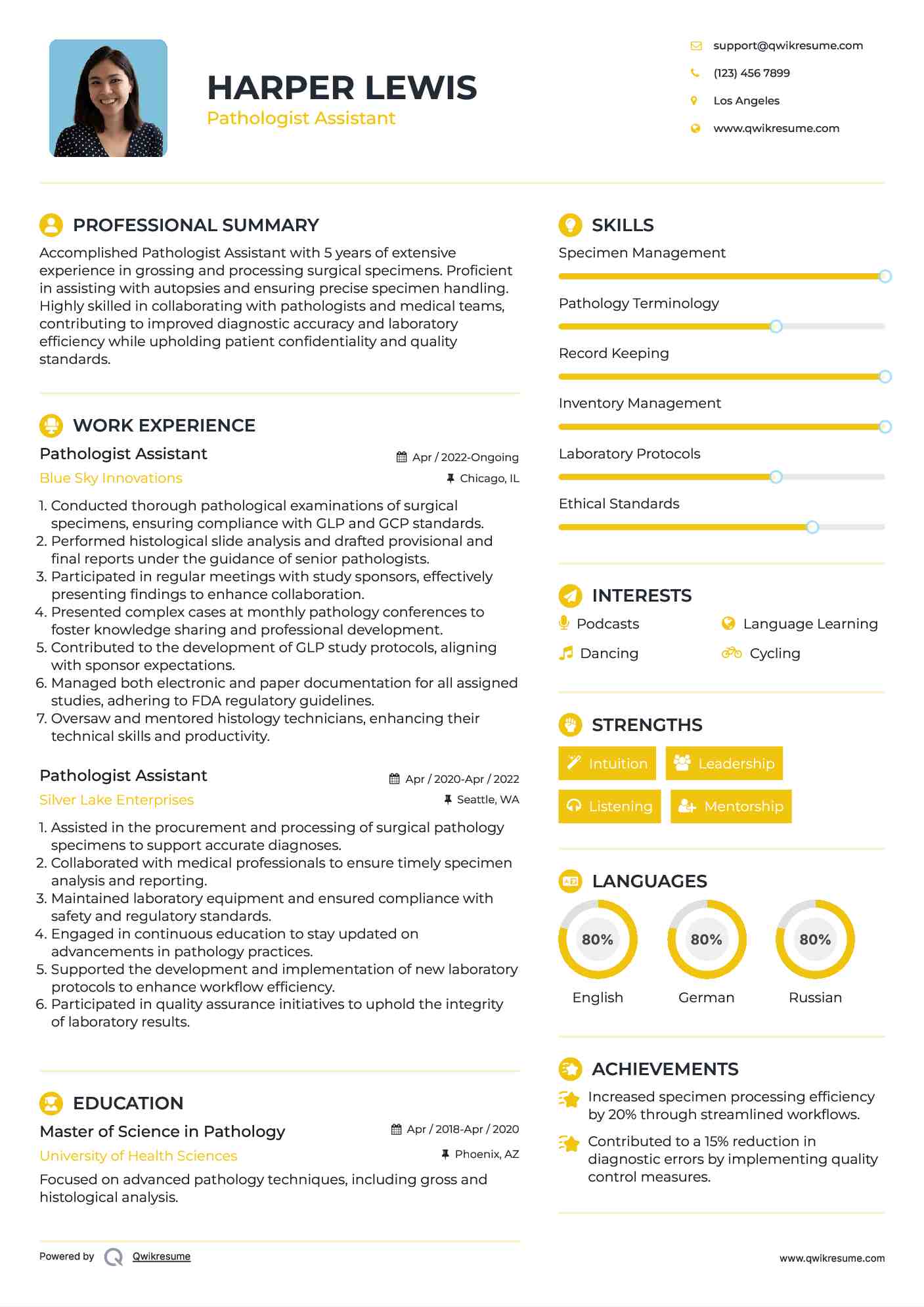 Pathologist Assistant Resume Model