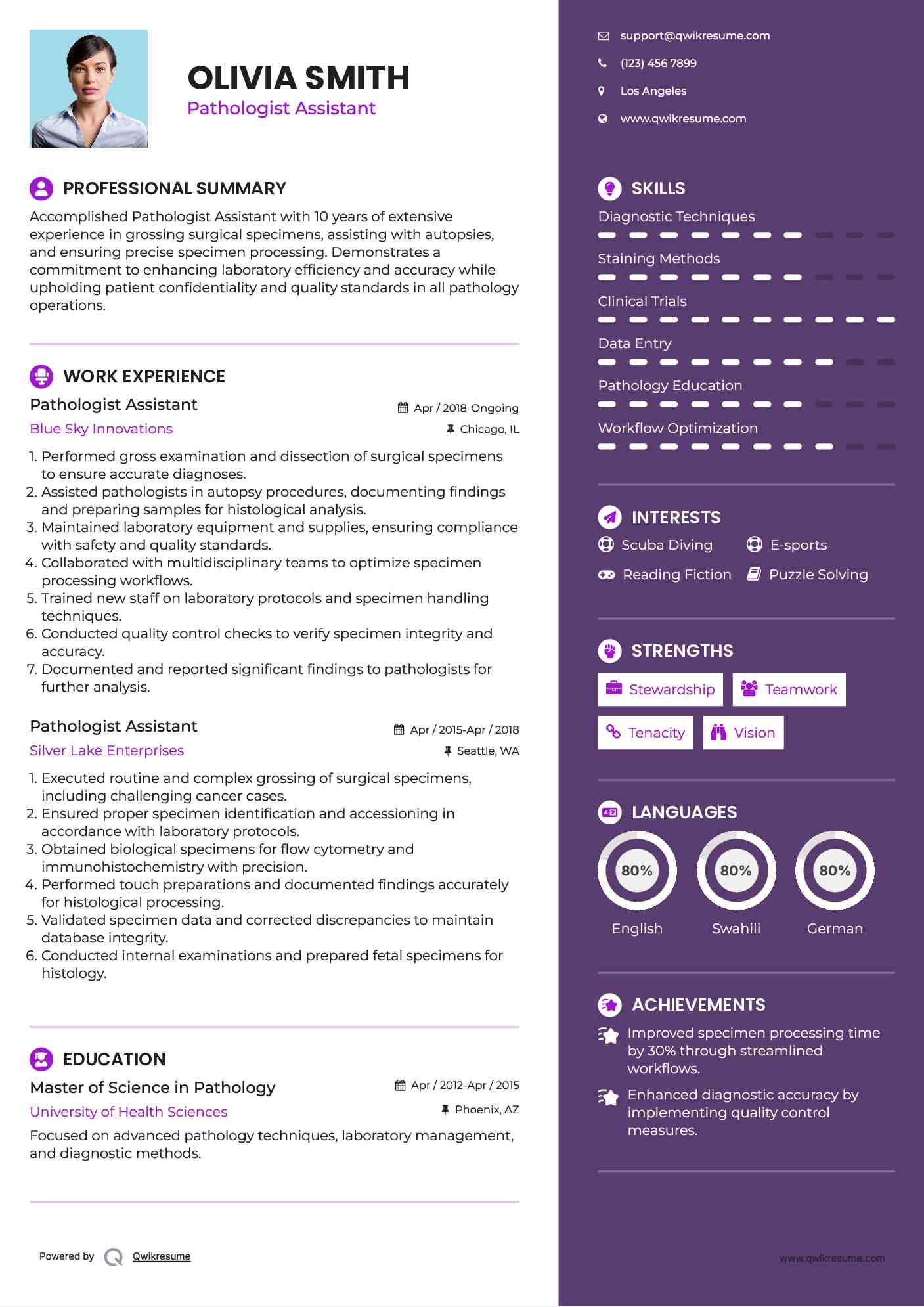 Pathologist Assistant Resume Sample