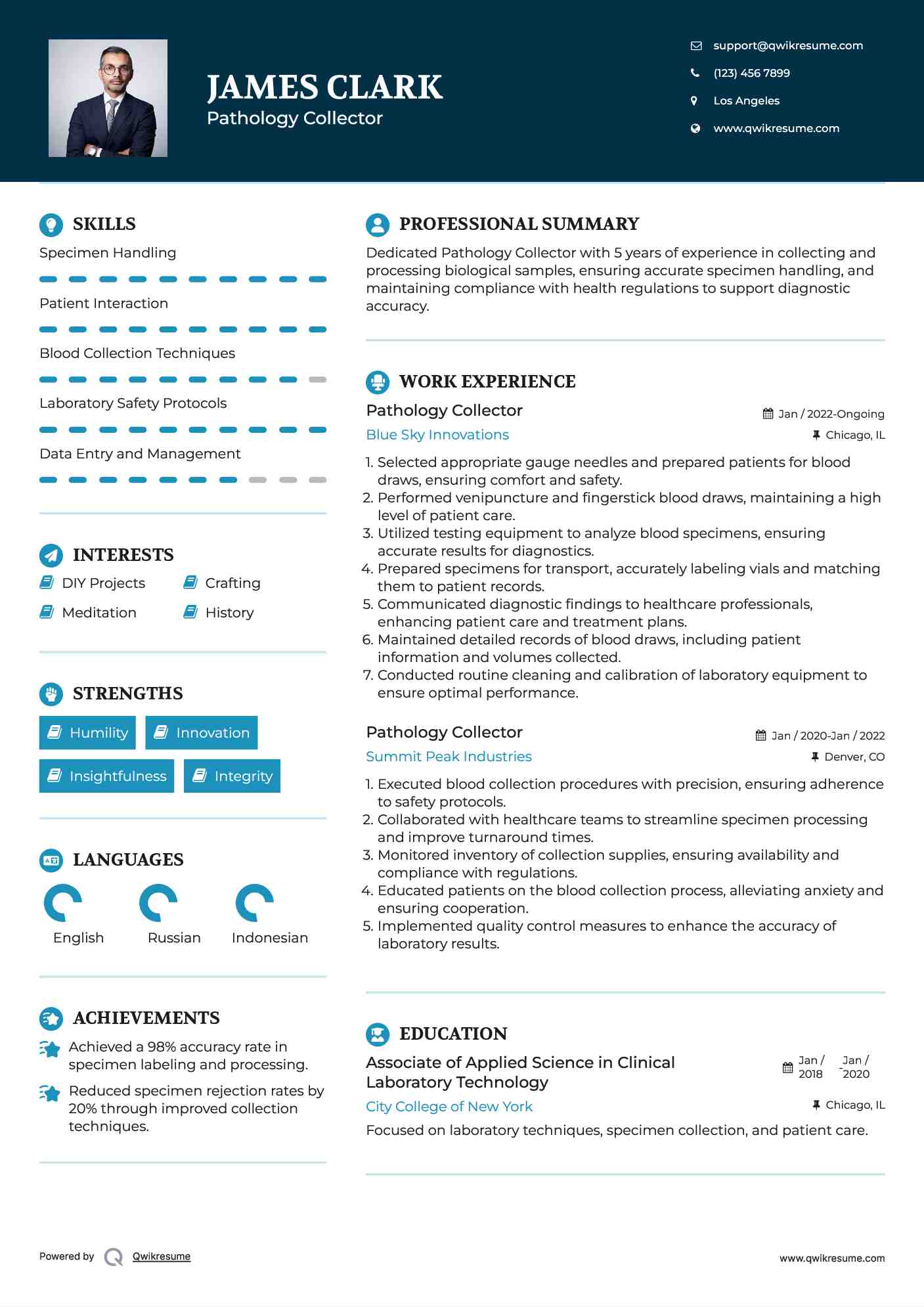 Pathology Collector Resume Example