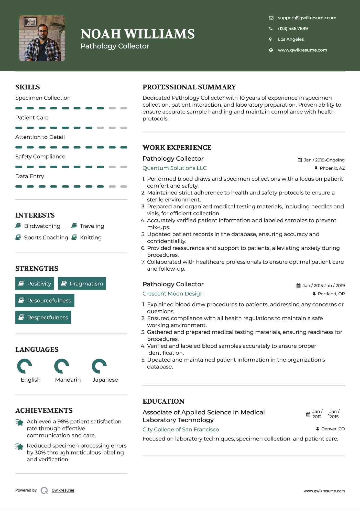 Pathology Collector Resume Example