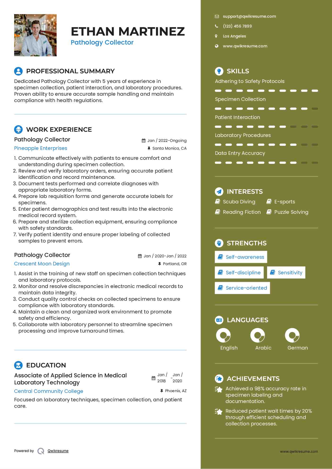 Pathology Collector Resume Format