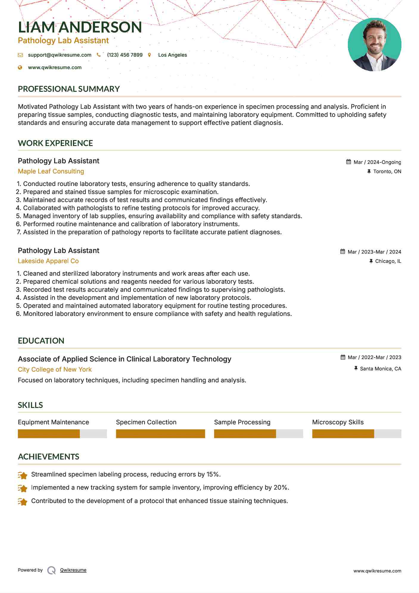 Pathology Lab Assistant Resume Format