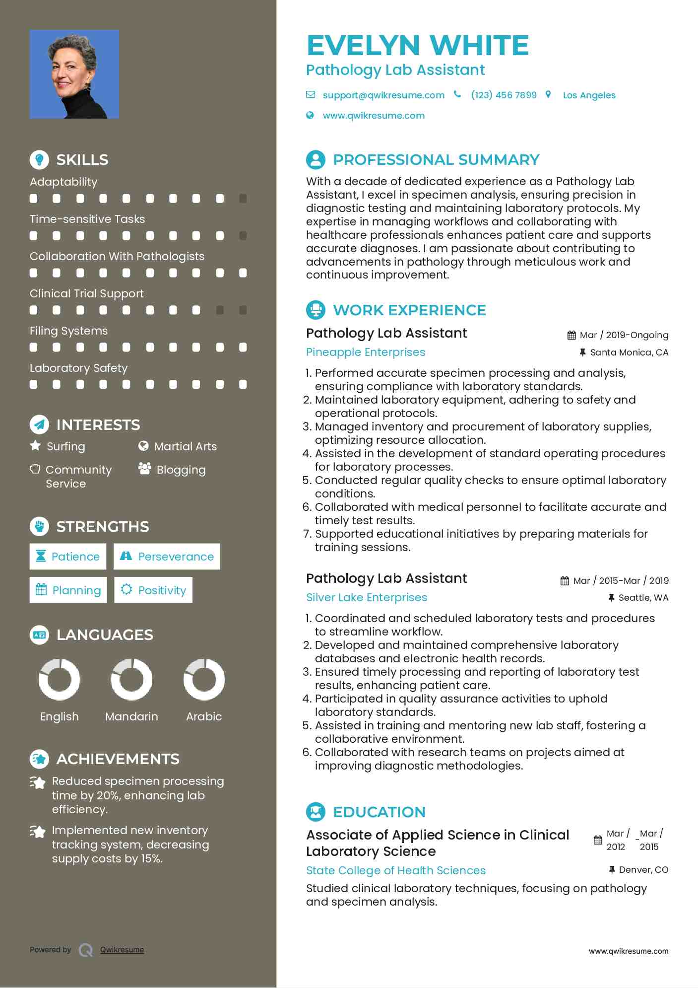 Pathology Lab Assistant Resume Format