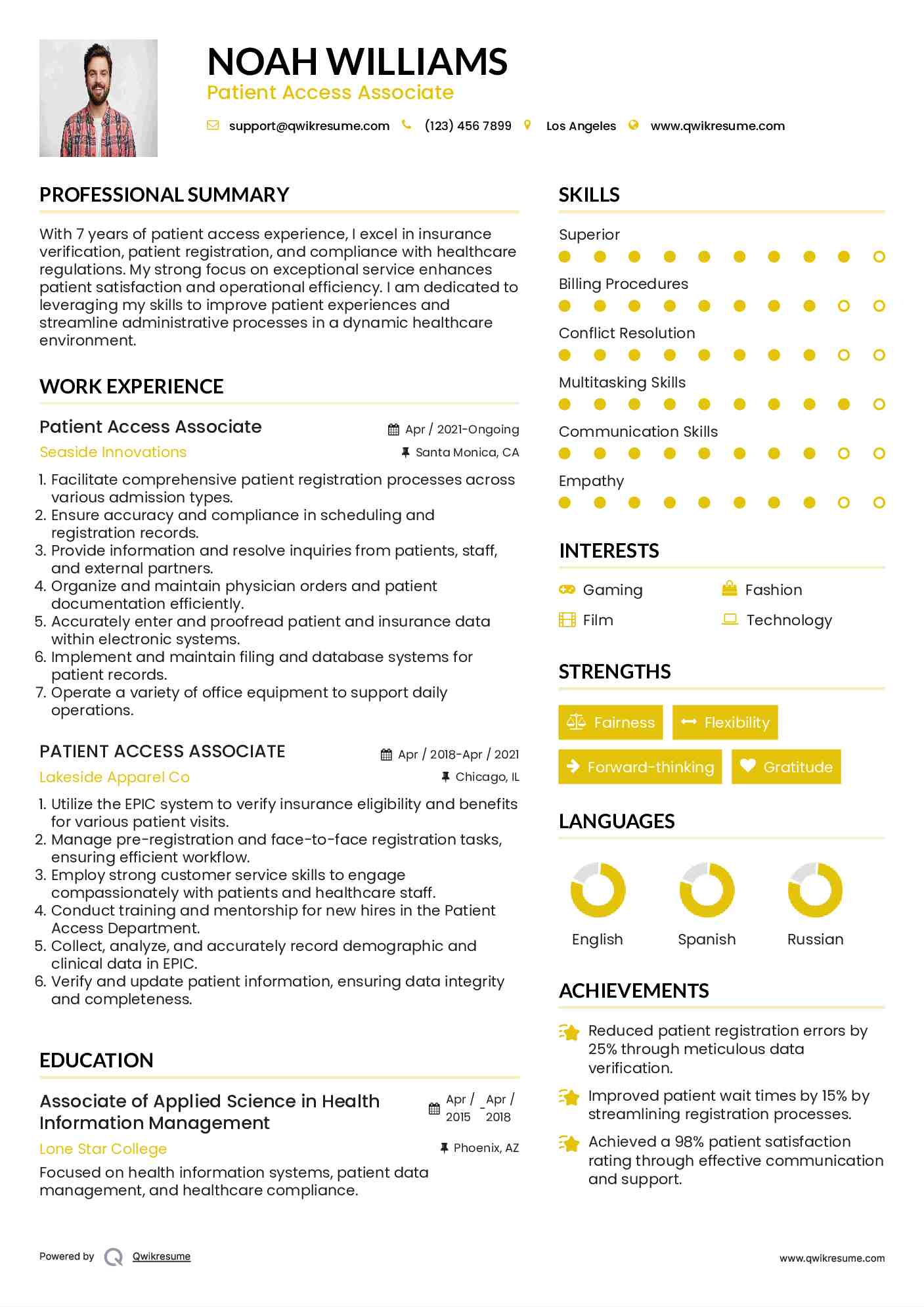 Patient Access Associate Resume Format