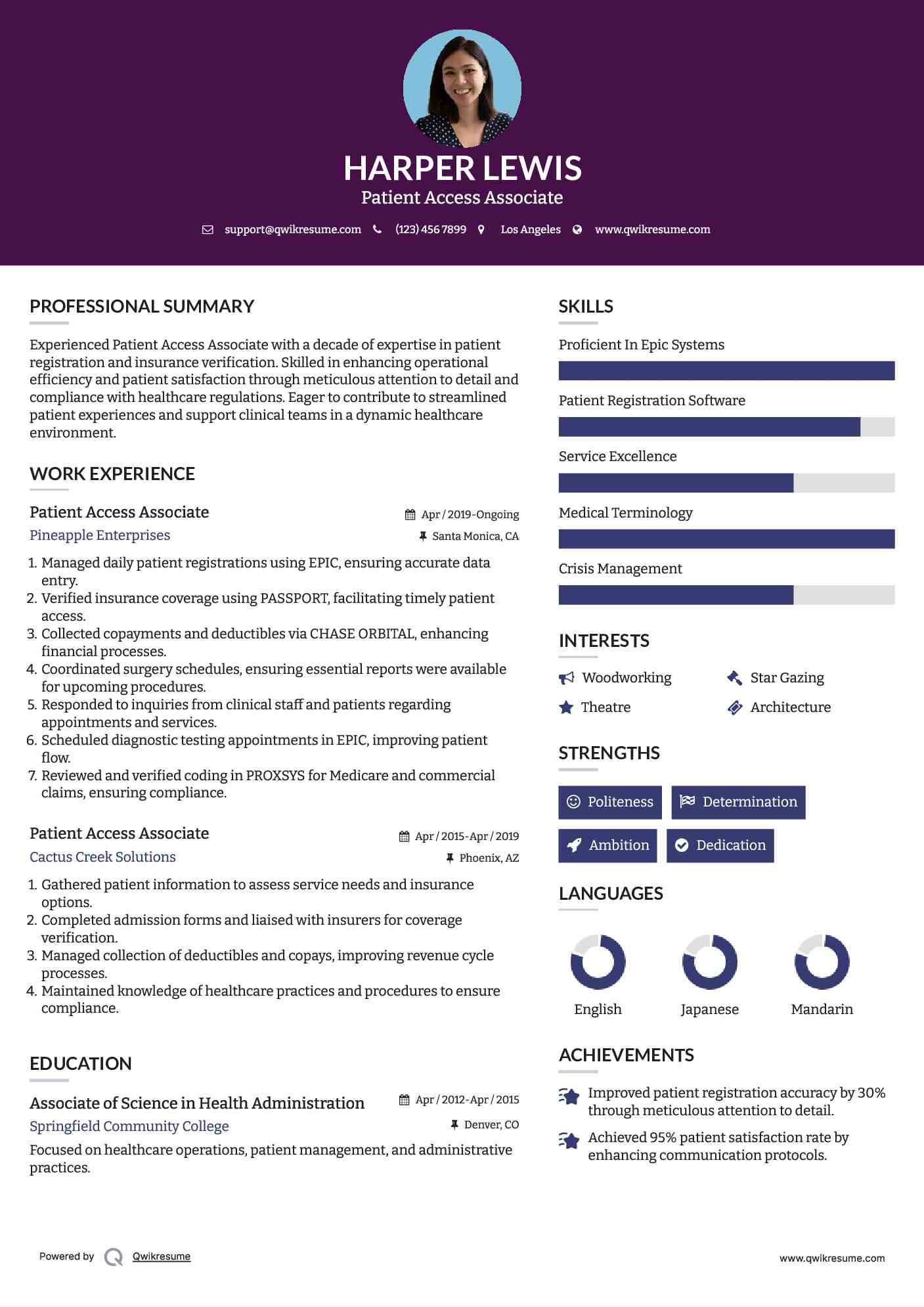 Patient Access Associate Resume Template