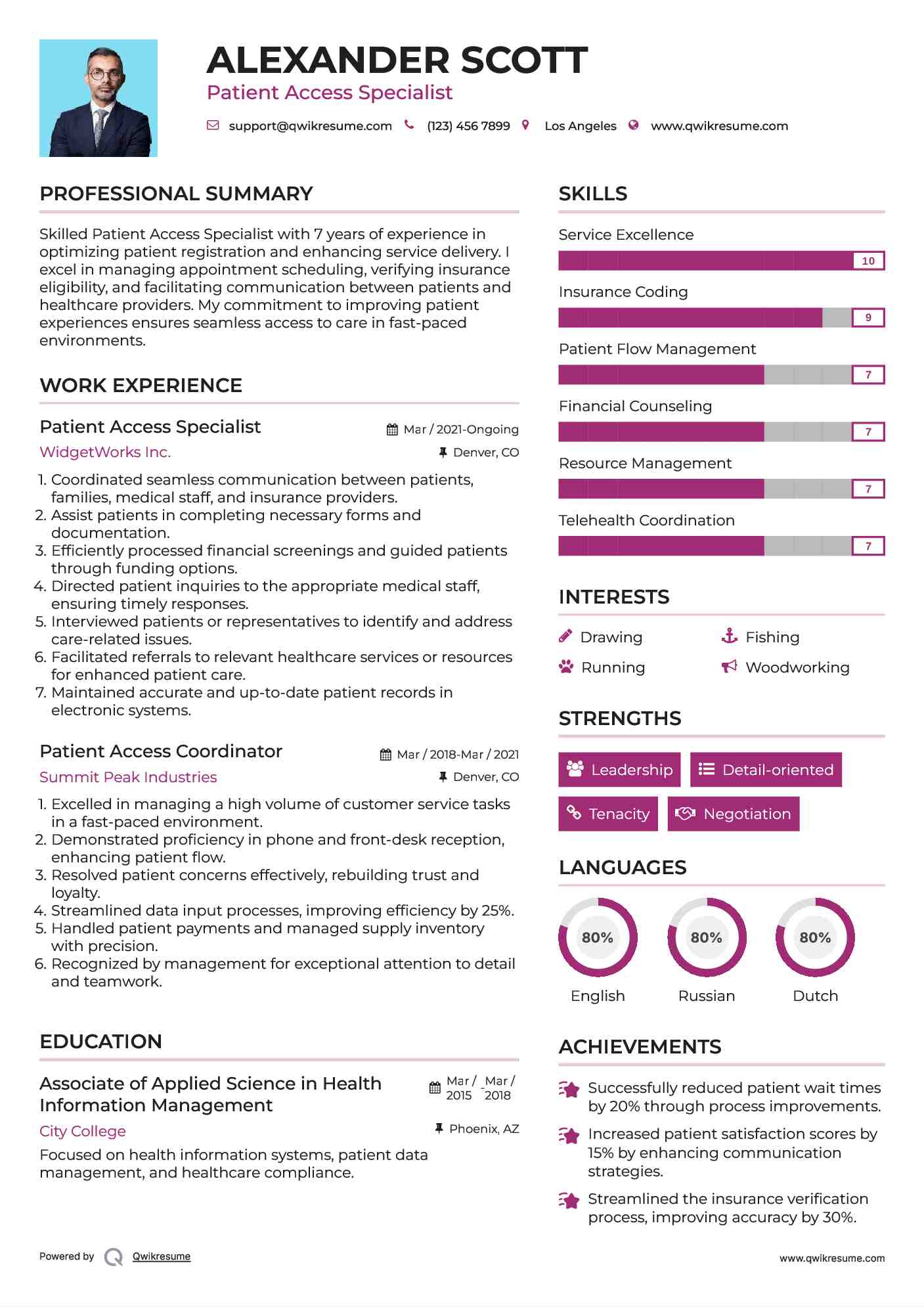 Patient Access Specialist Resume Format