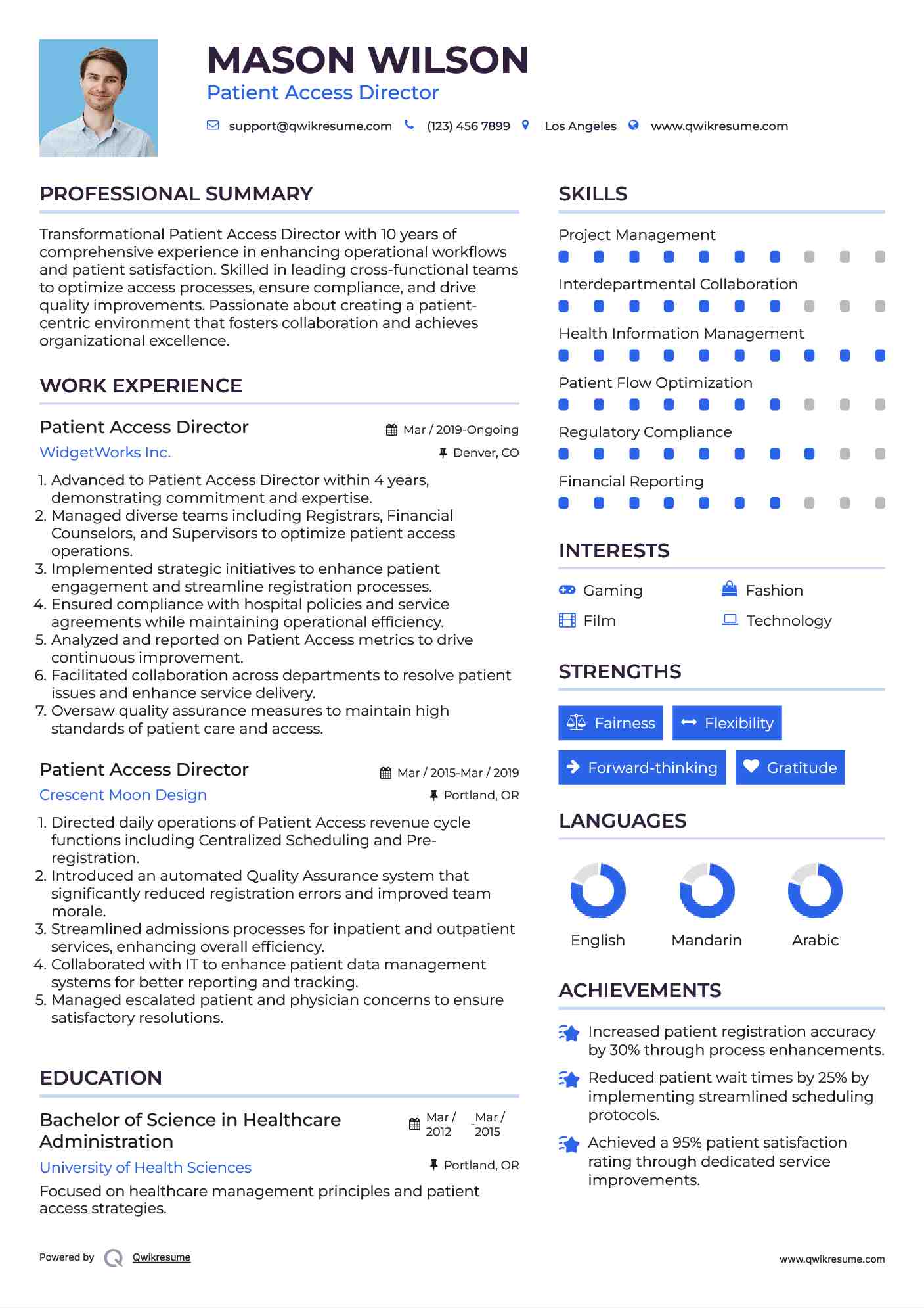 Patient Access Director Resume Template