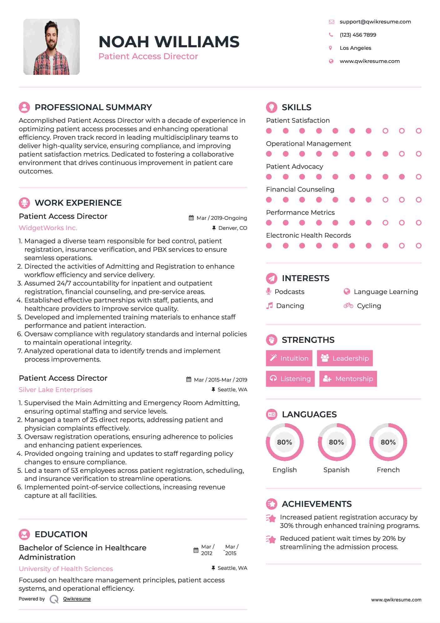 Patient Access Director Resume Template