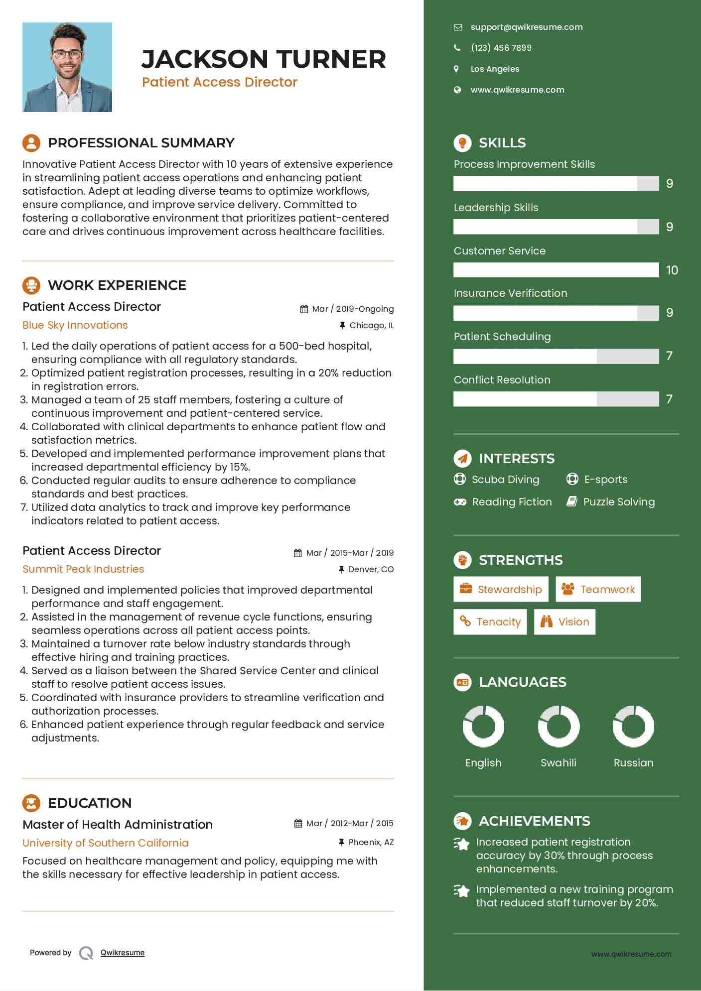 Patient Access Director Resume Format