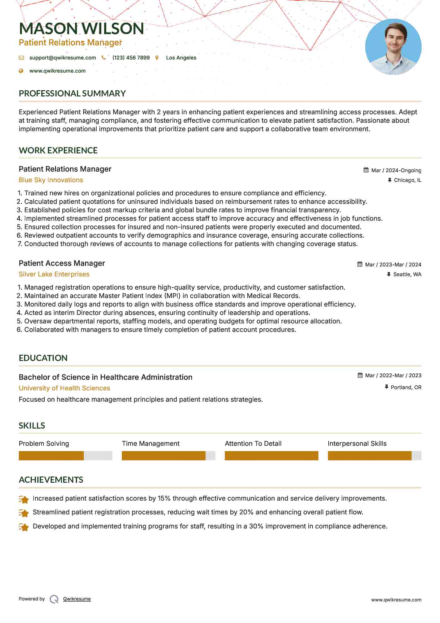 Patient Relations Manager Resume Template