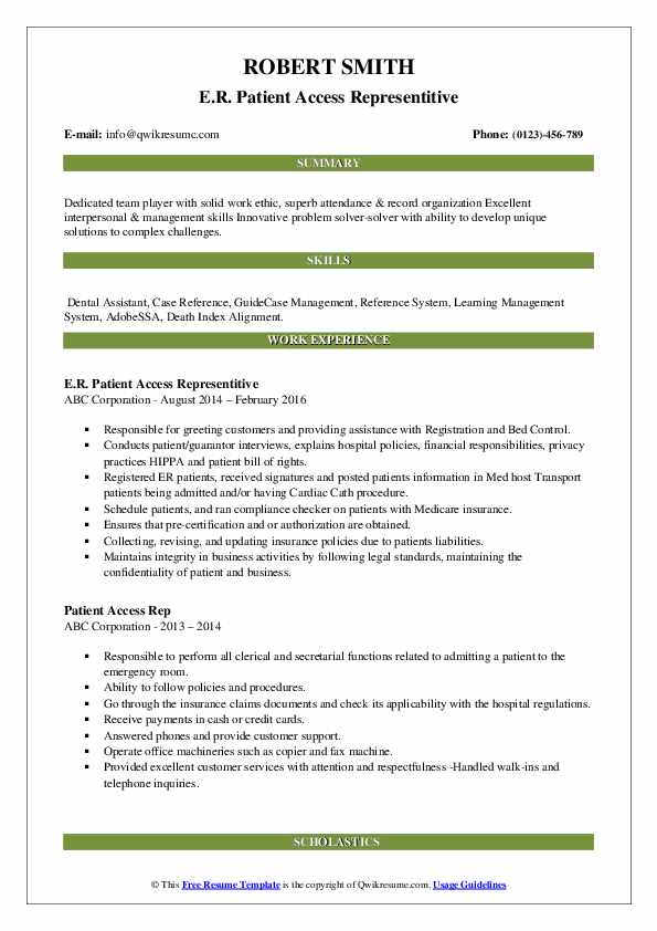 Patient Access Rep Resume Samples - Patient Access Rep 1568730604 Pdf 