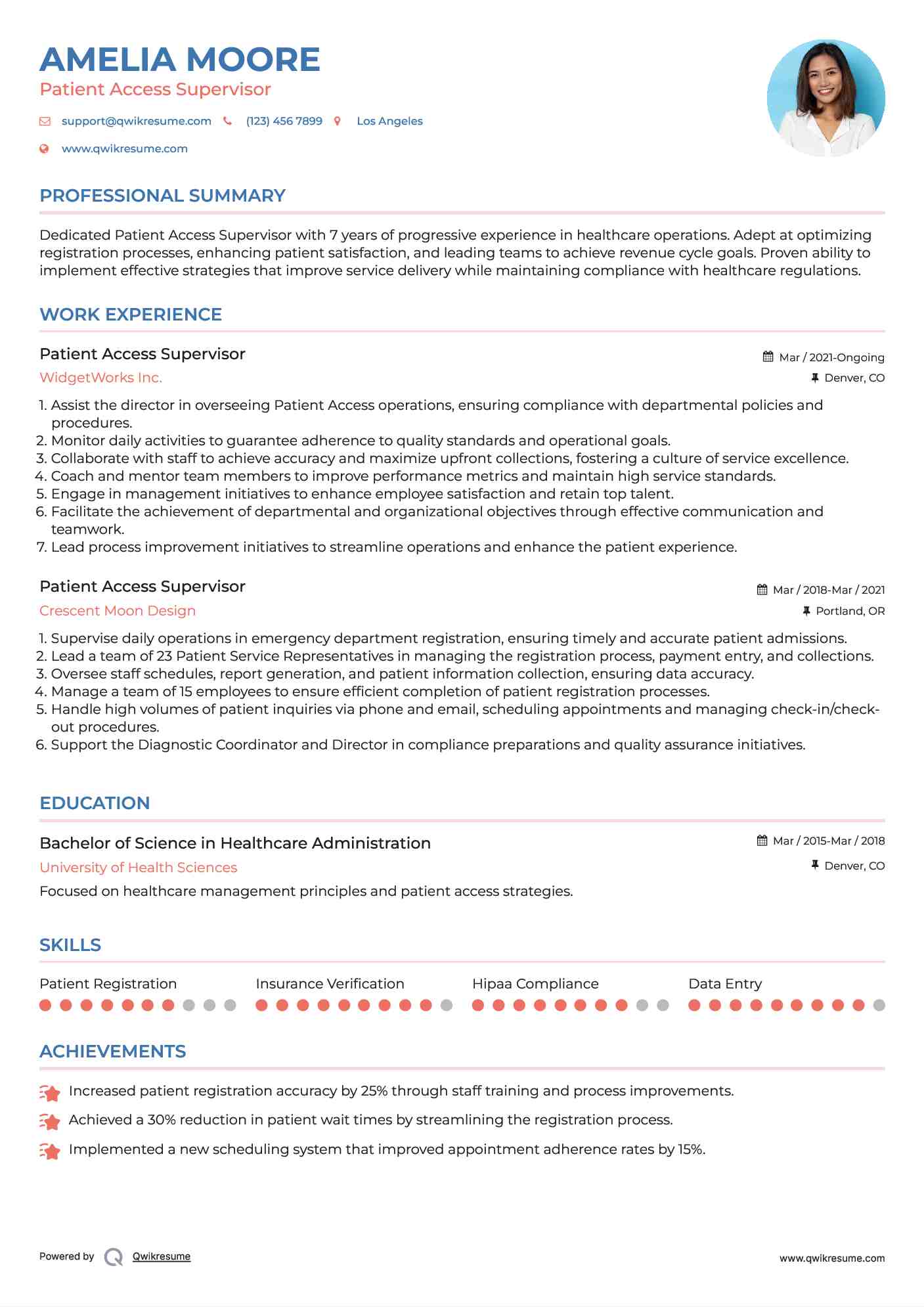 Patient Access Supervisor Resume Model