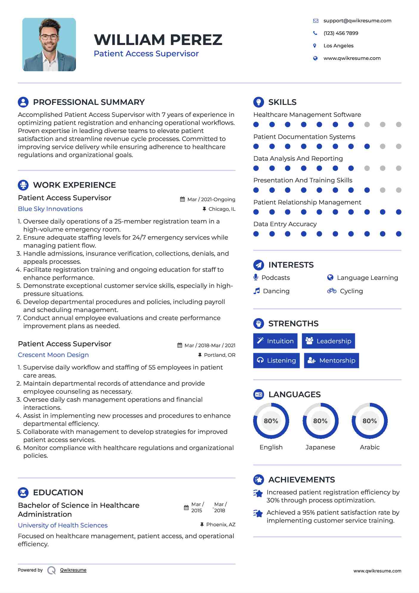 Patient Access Supervisor Resume Samples QwikResume
