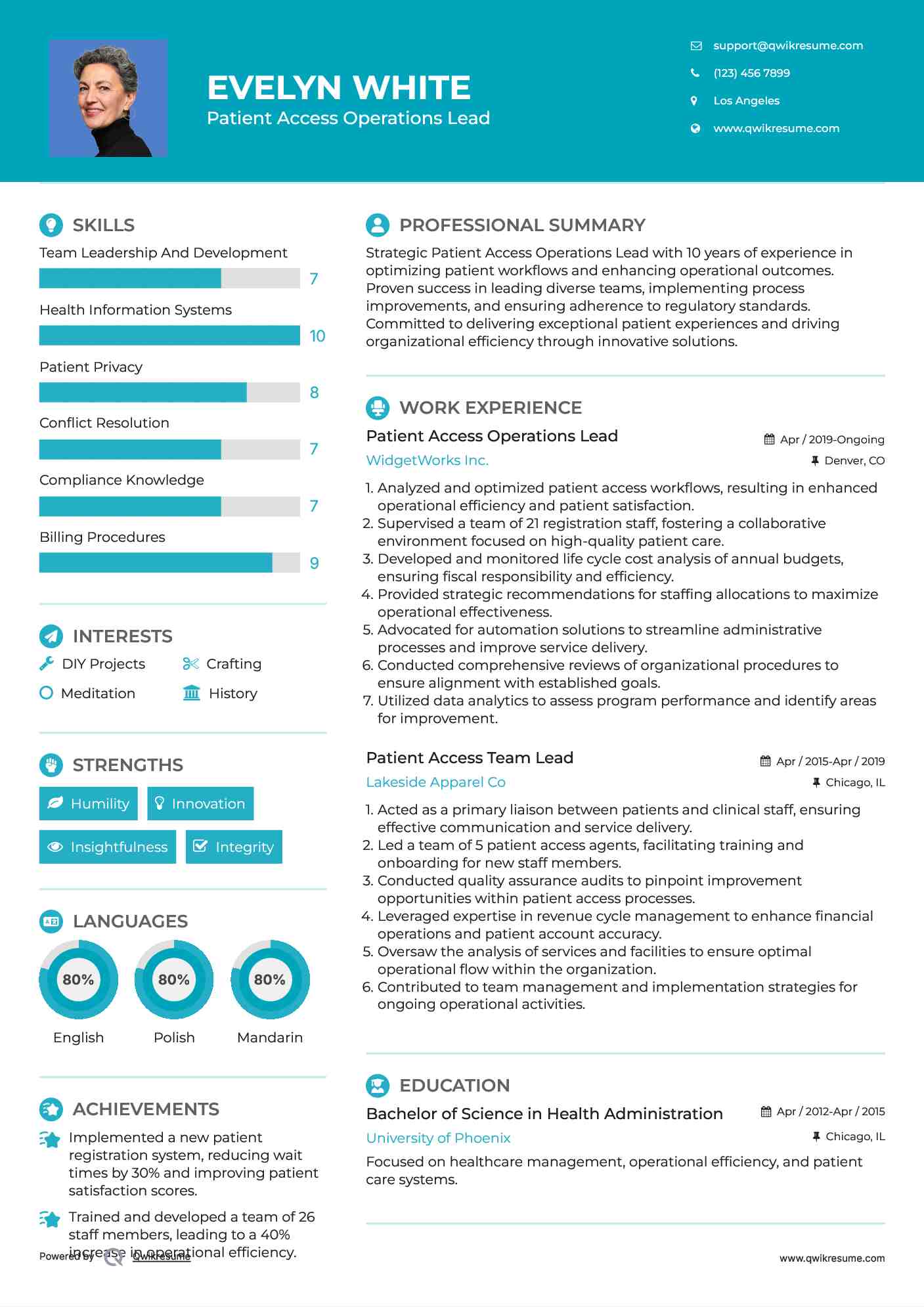 Patient Access Operations Lead Resume Template