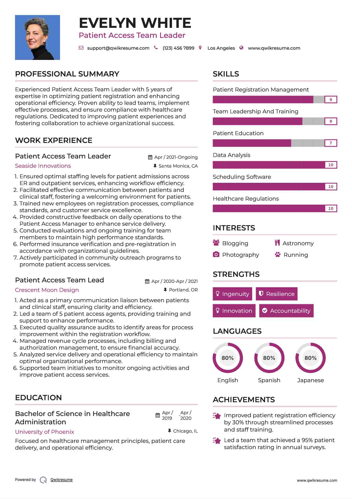 Patient Access Team Leader Resume Format