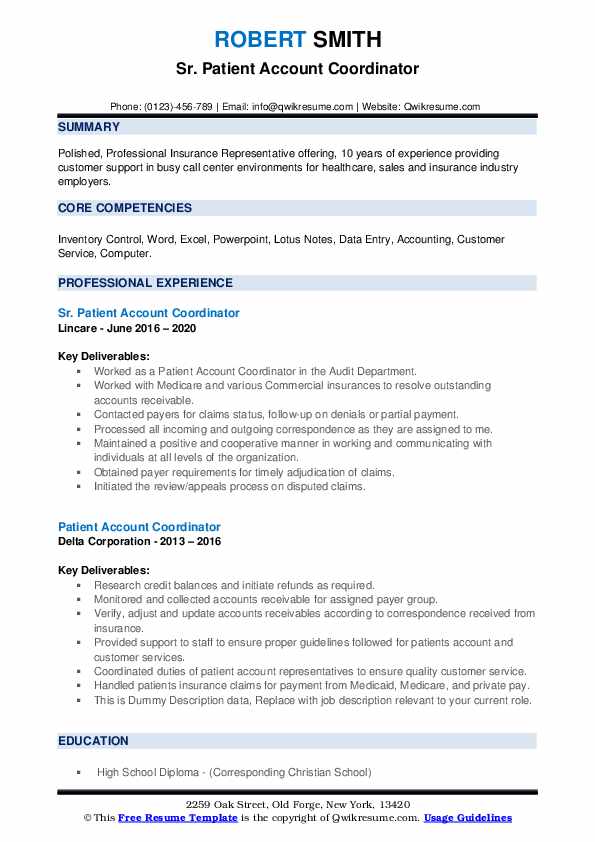 Patient Account Coordinator Resume Samples QwikResume