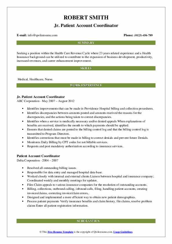 Patient Account Coordinator Resume Samples QwikResume