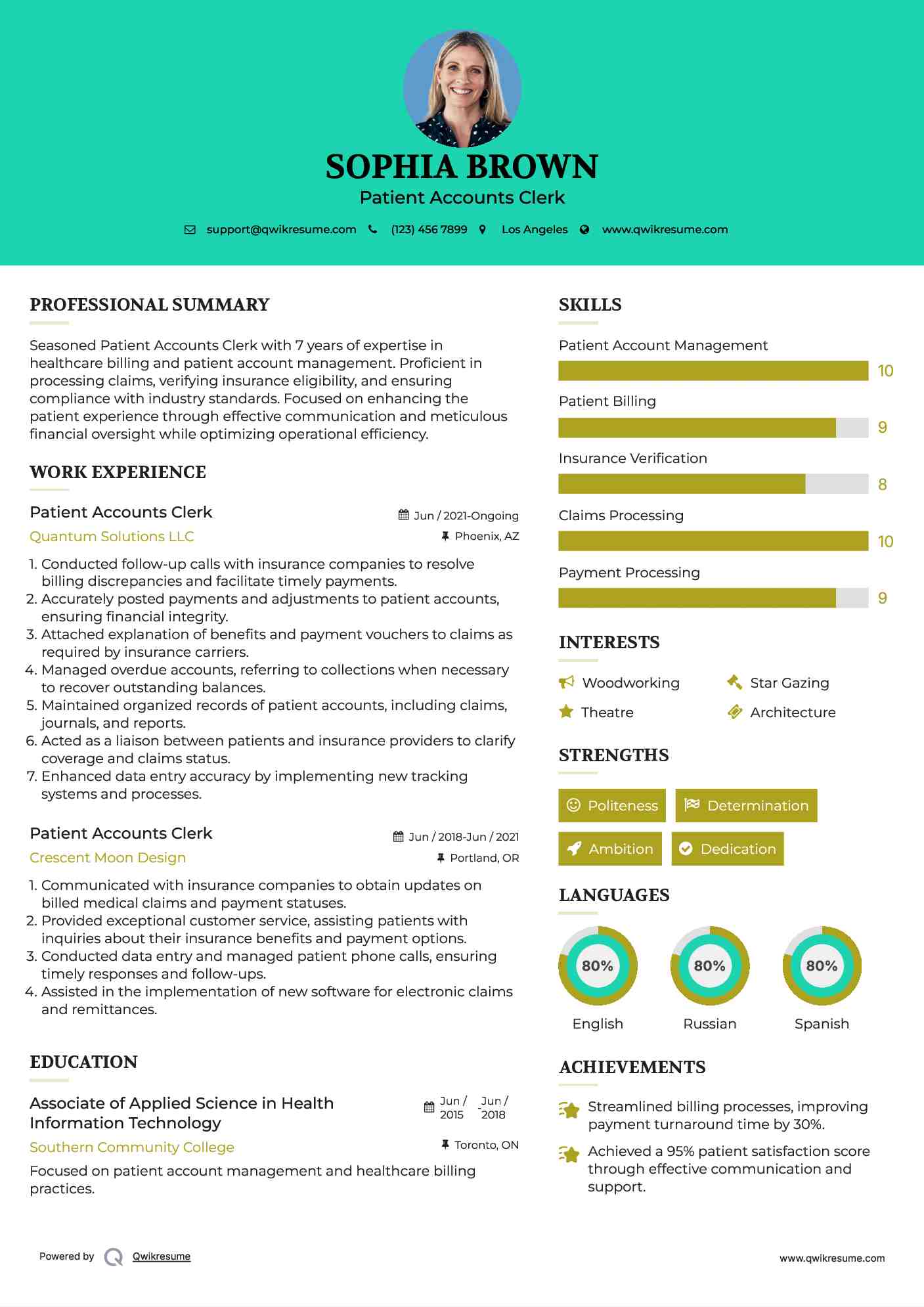 Patient Accounts Clerk Resume Format