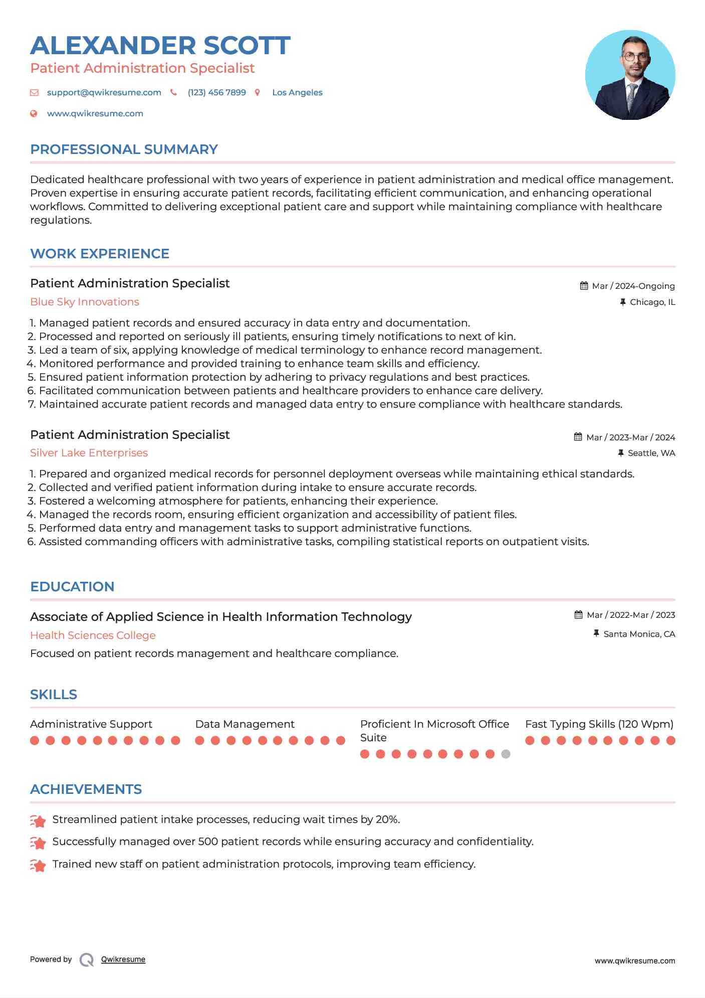 Patient Administration Specialist Resume Model