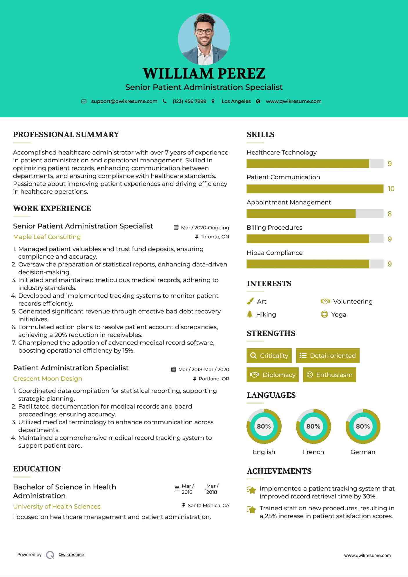 Senior Patient Administration Specialist Resume Model