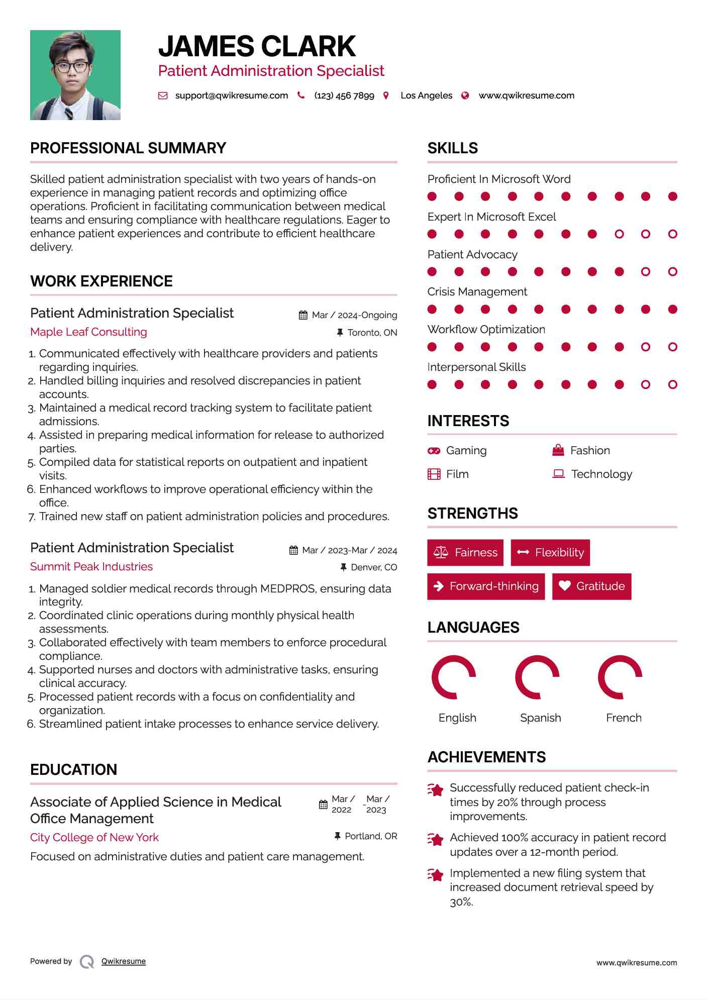 Patient Administration Specialist Resume Format