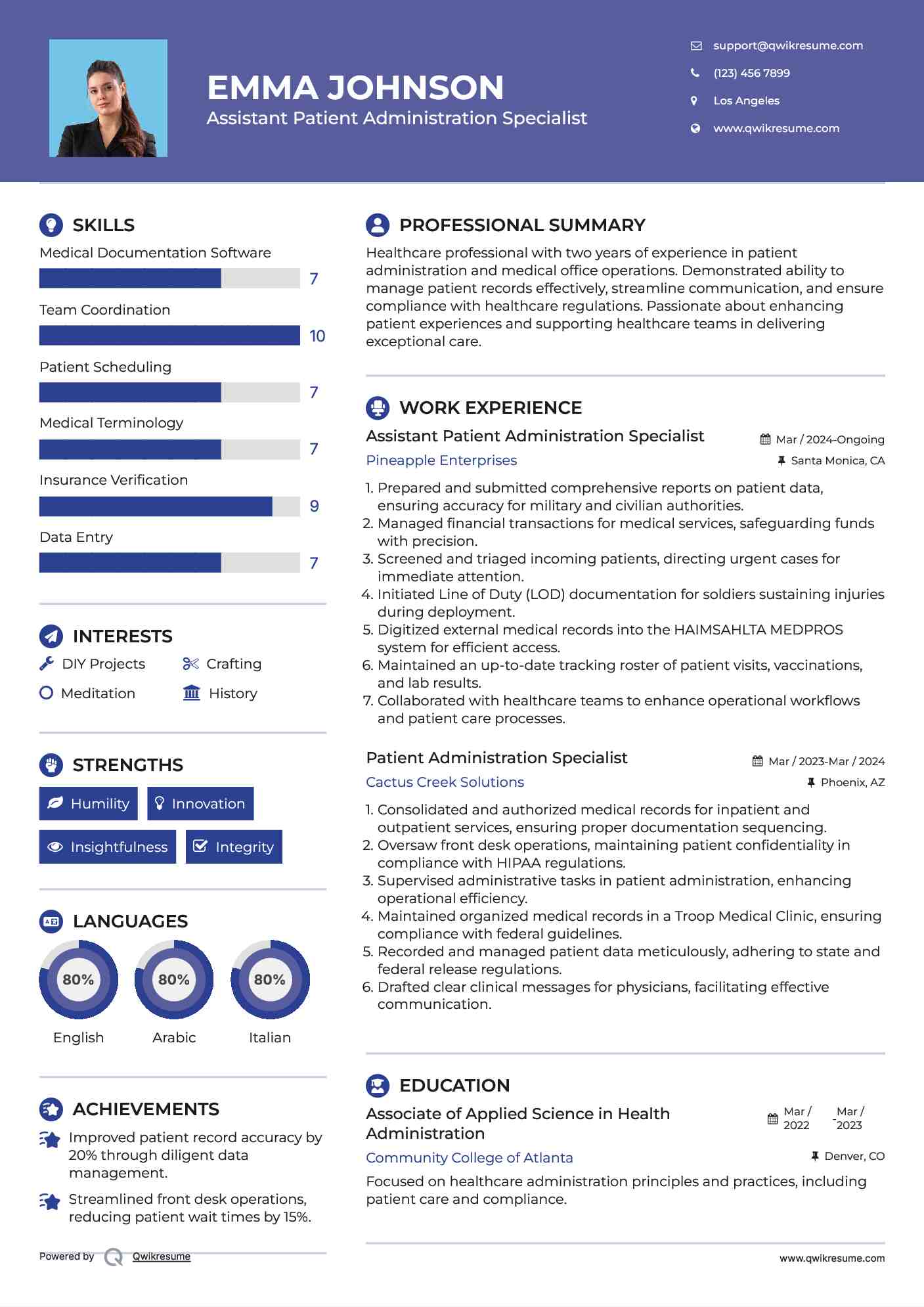 Assistant Patient Administration Specialist Resume Template