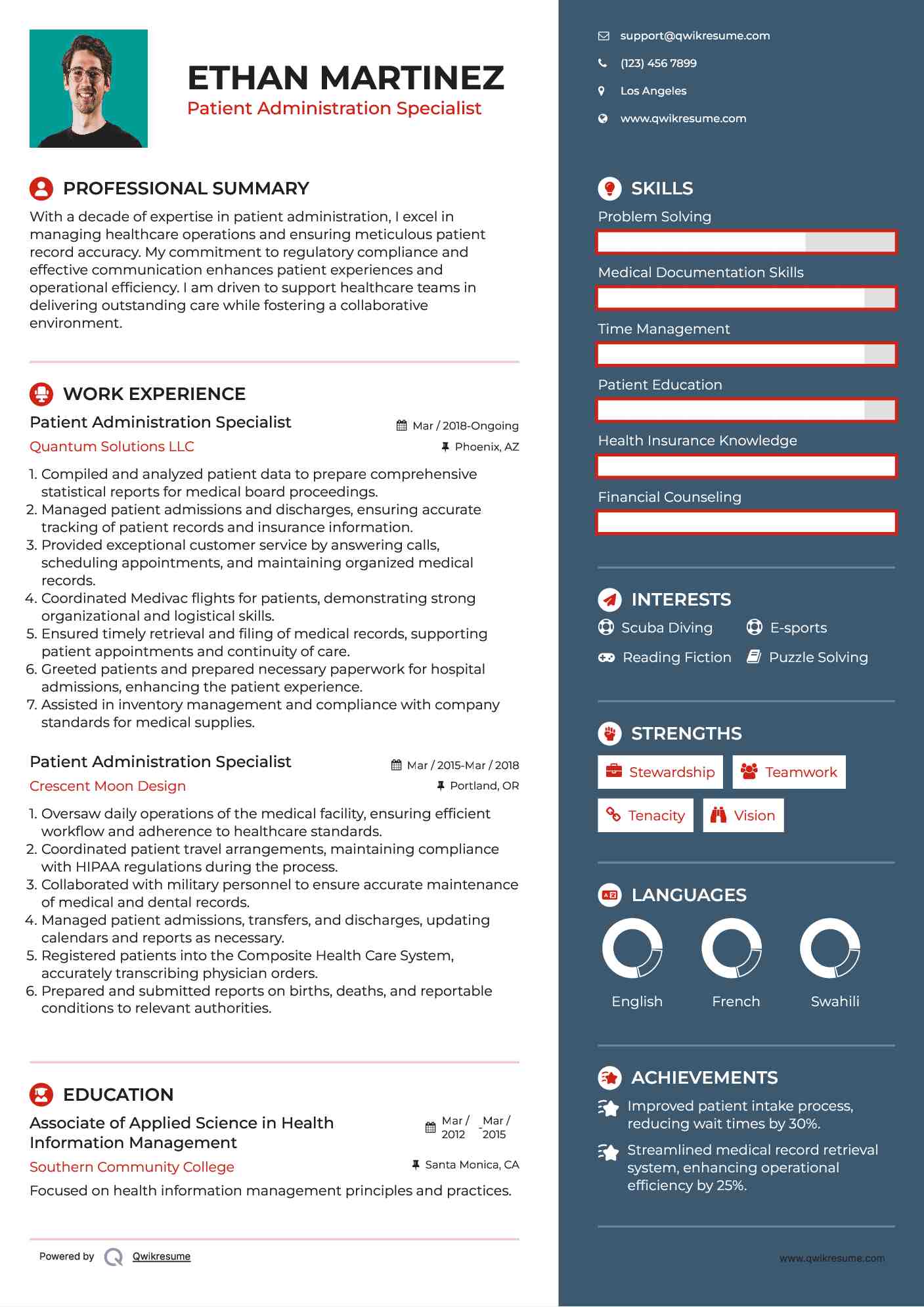 Patient Administration Specialist Resume Format
